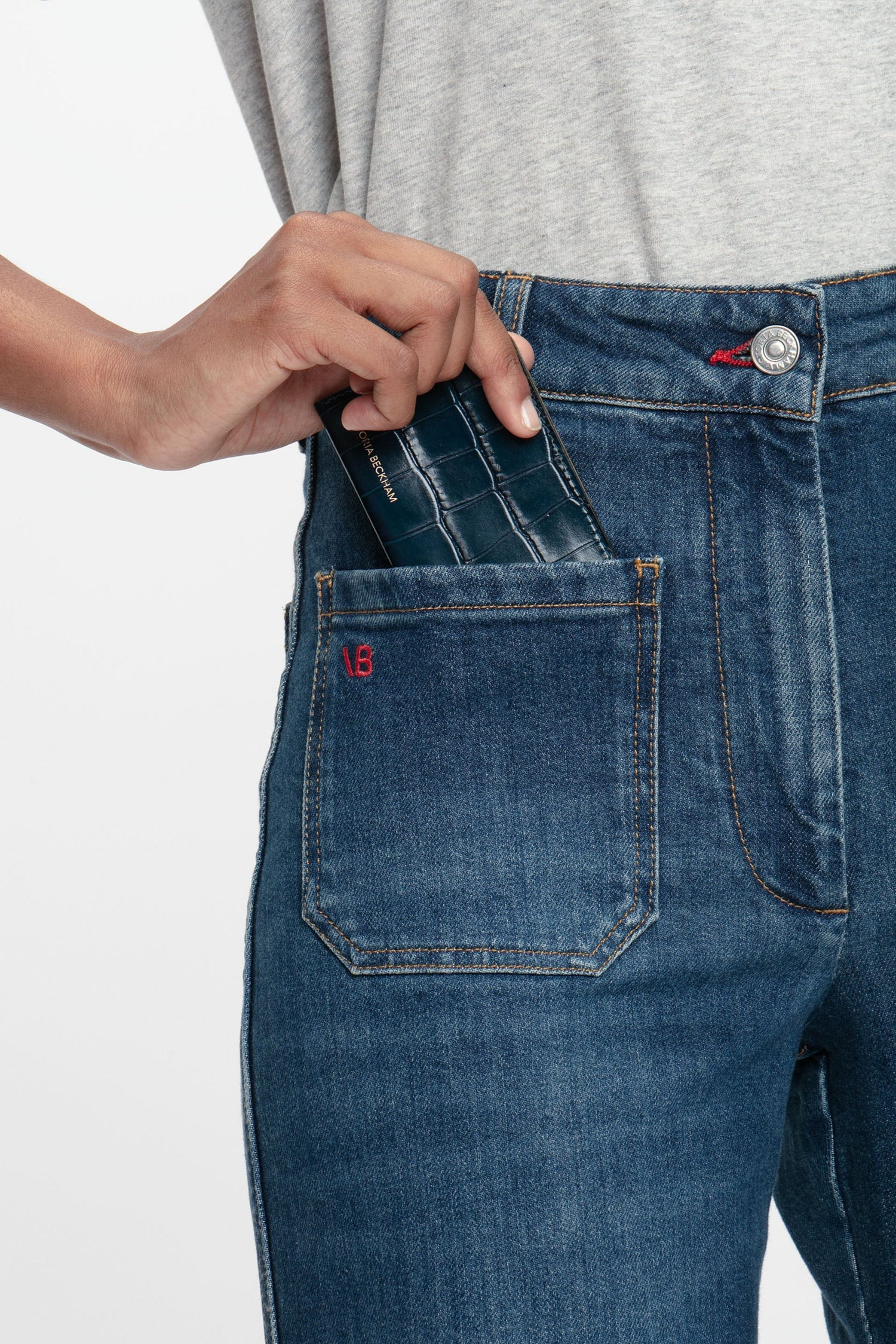Envelope Card Holder In Midnight Blue Croc Embossed Leather