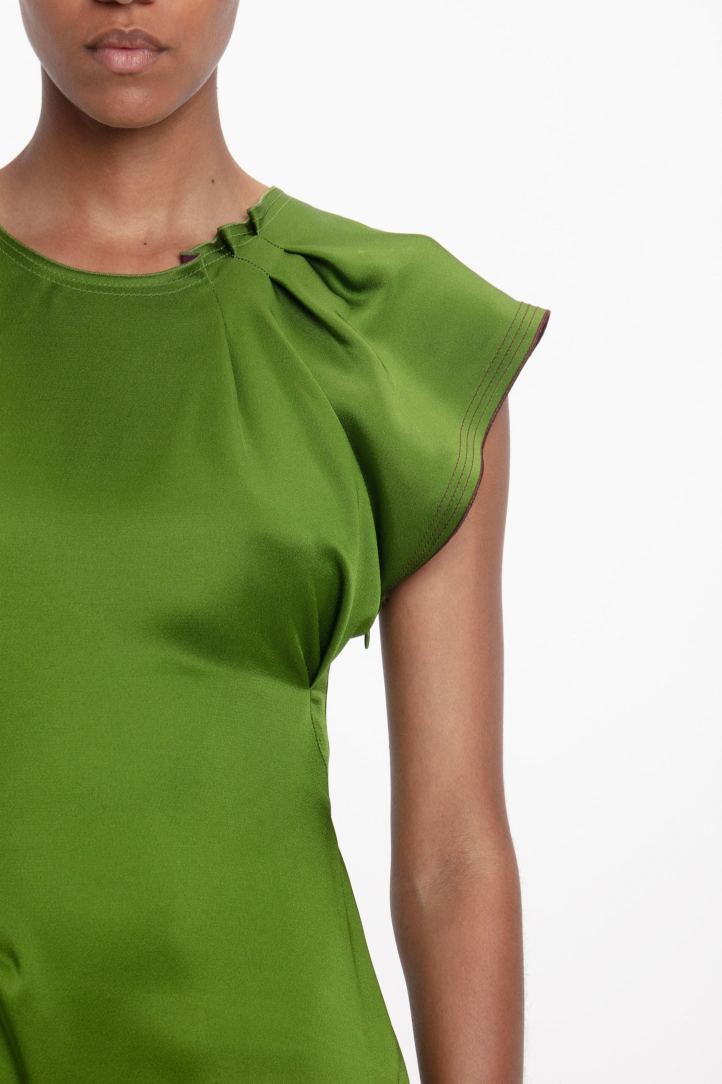 Draped Tuck Midi Dress in Algae