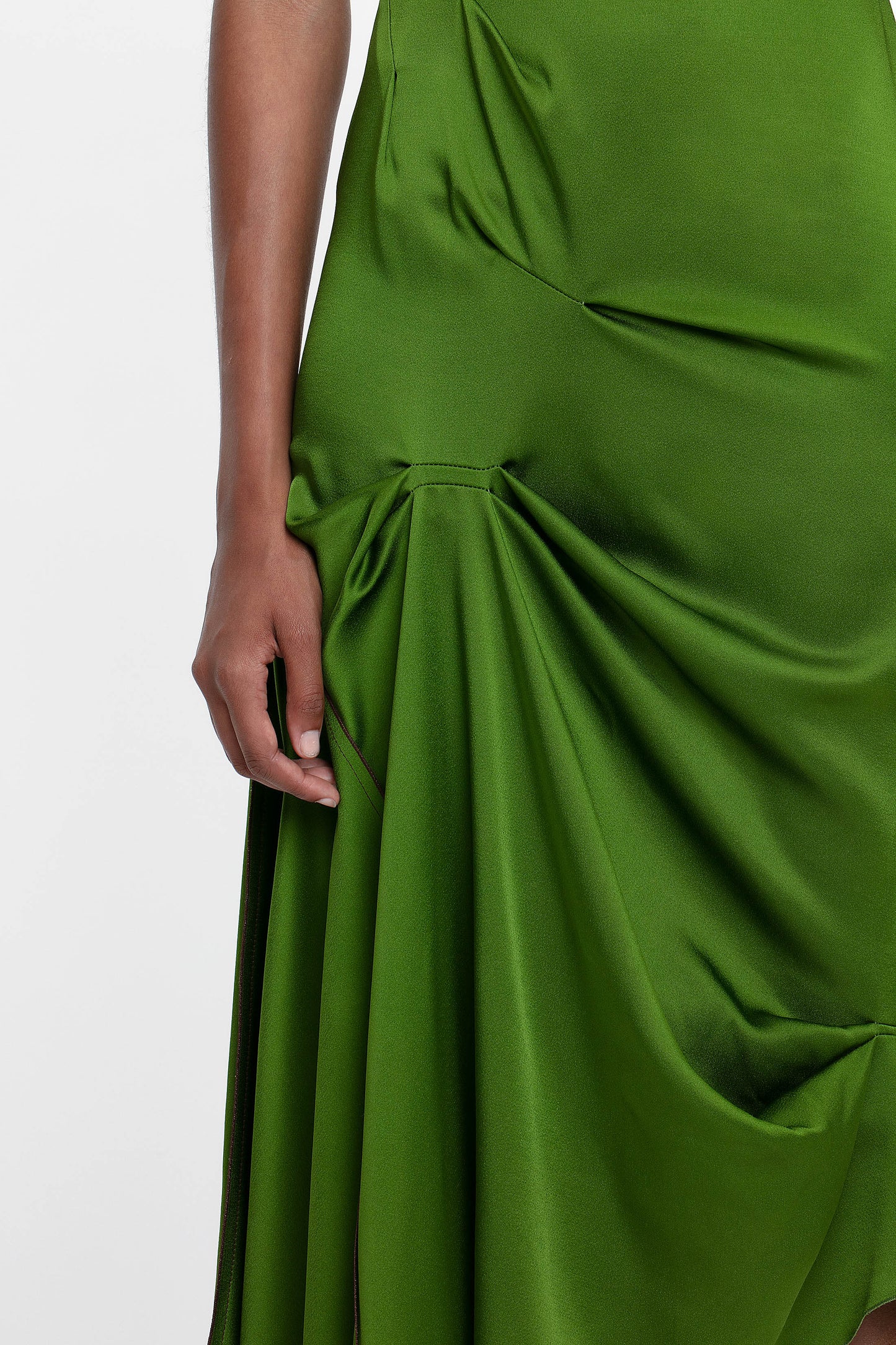 Draped Tuck Midi Dress in Algae