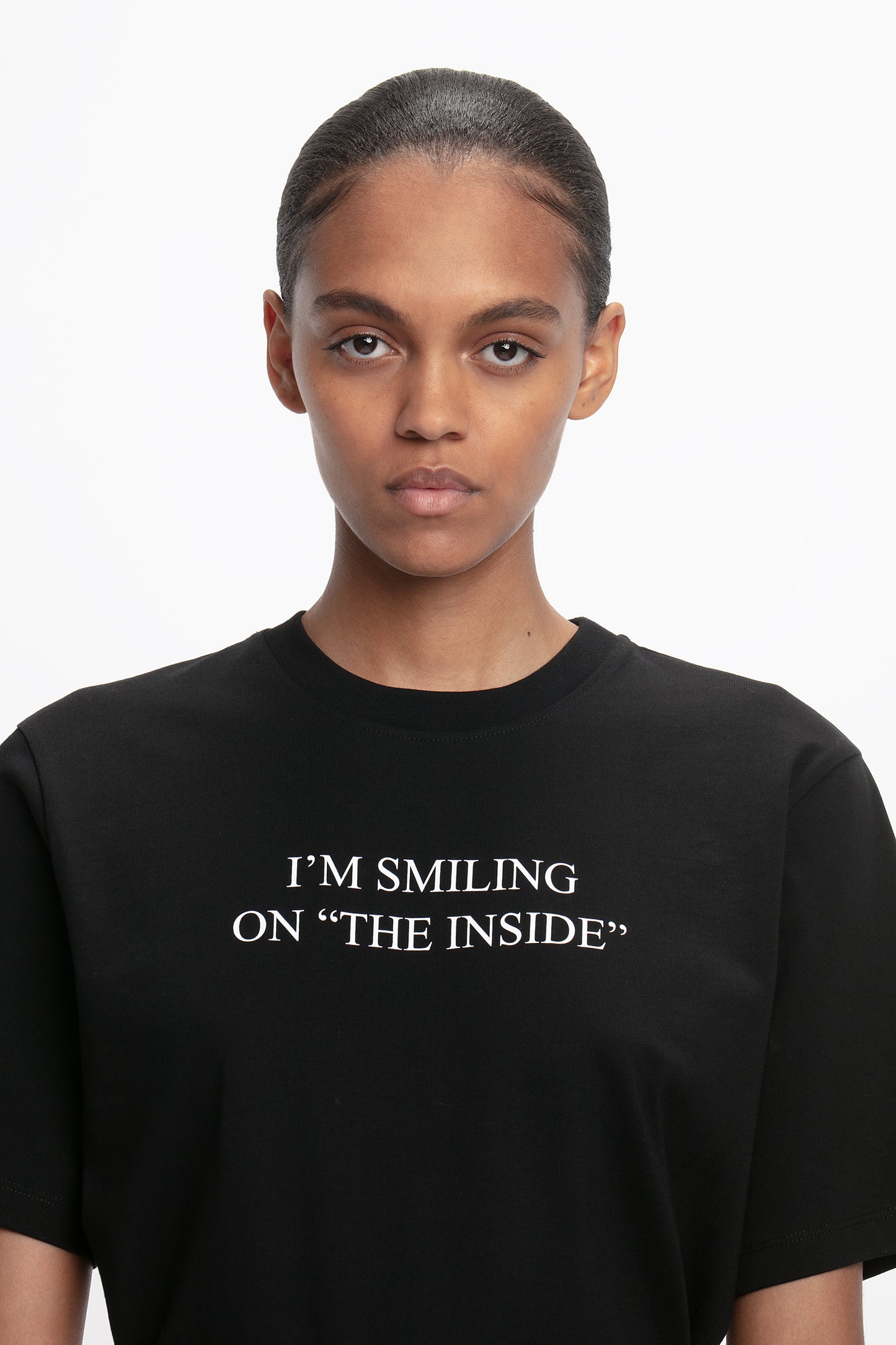 'I'm Smiling On The Inside' Slogan T-Shirt In Black