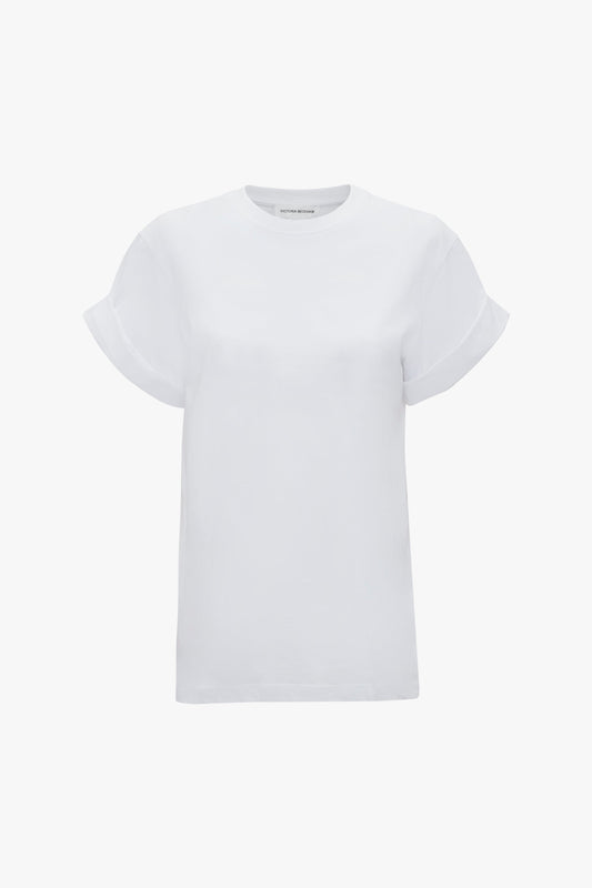 Oversized Victoria Beckham white short-sleeved t-shirt isolated on a white background.