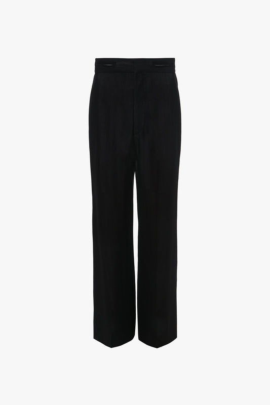 Victoria Beckham waistband detail straight leg trousers in black isolated on a white background.