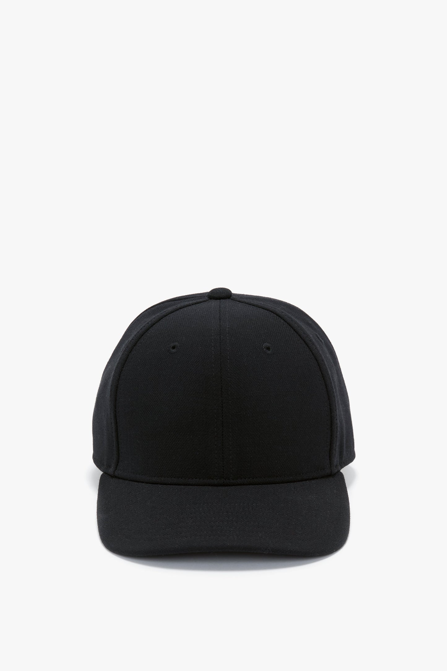 A plain black wool crepe Exclusive Logo Cap In Black by Victoria Beckham facing forward against a white background.