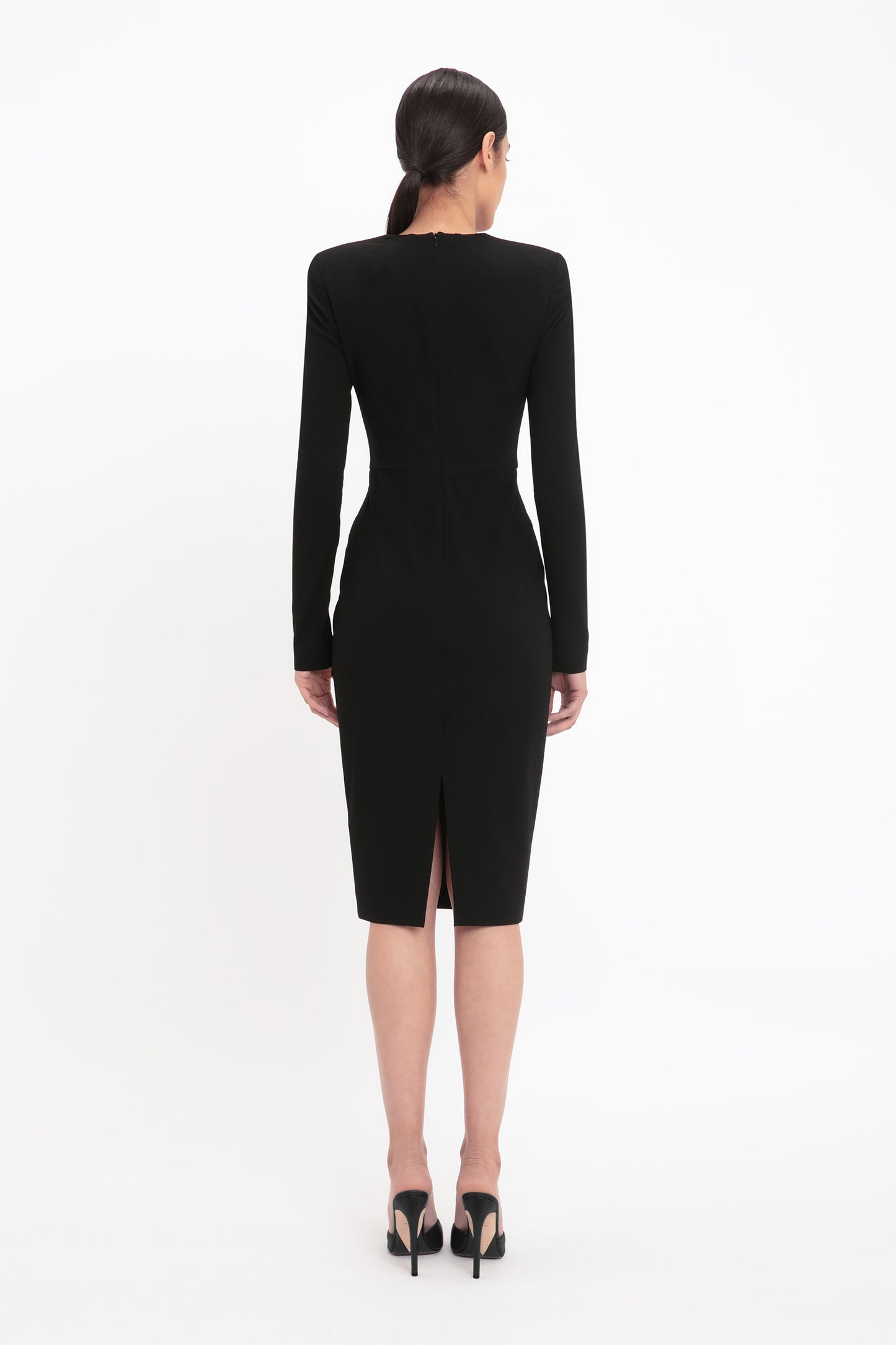 Long Sleeve Fitted T-Shirt Dress In Black