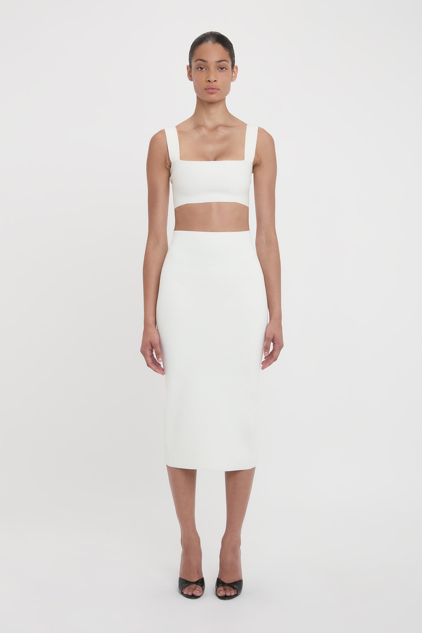 Fitted Midi Skirt In White