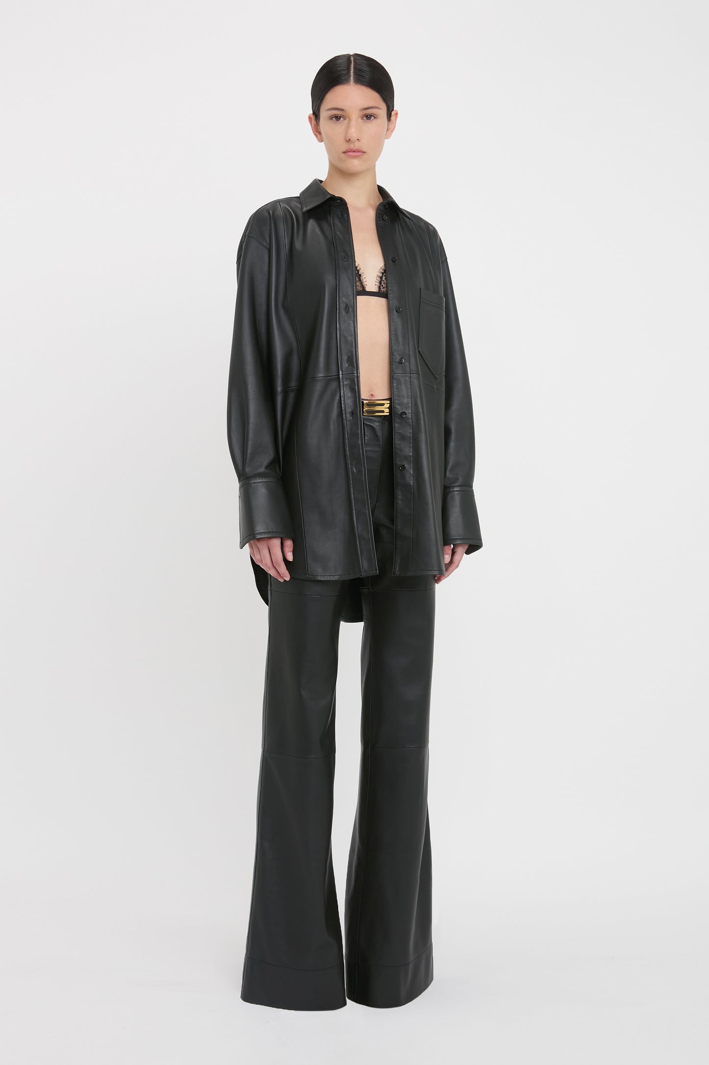 Oversized Shirt In Black Leather