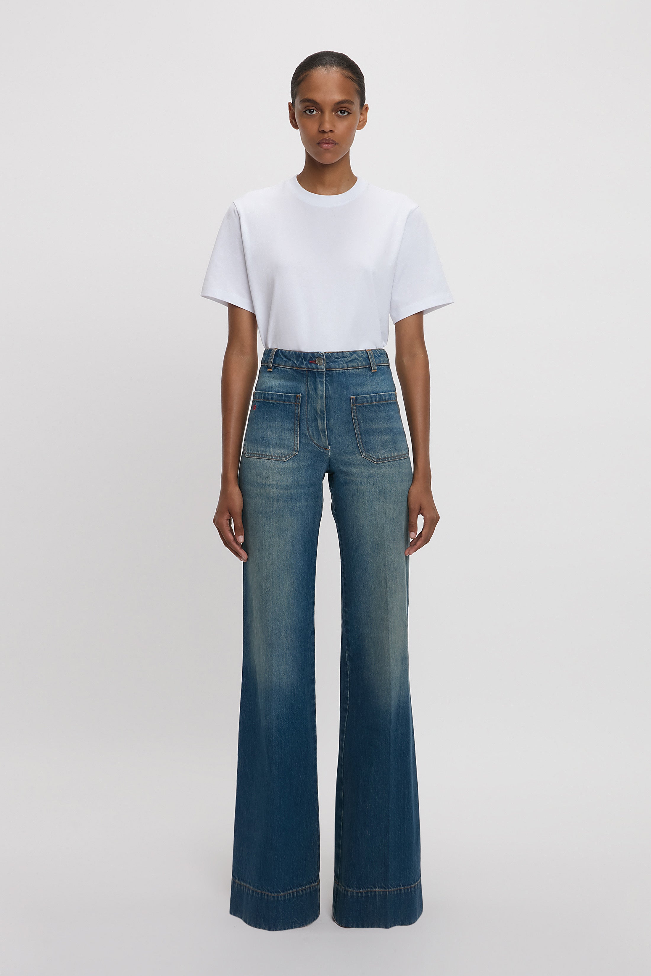 デニム・ジーパン Victoria Beckham Alina' Jeans Alina High Waisted Stretch Jean In Mid Blue | Designer Jeans