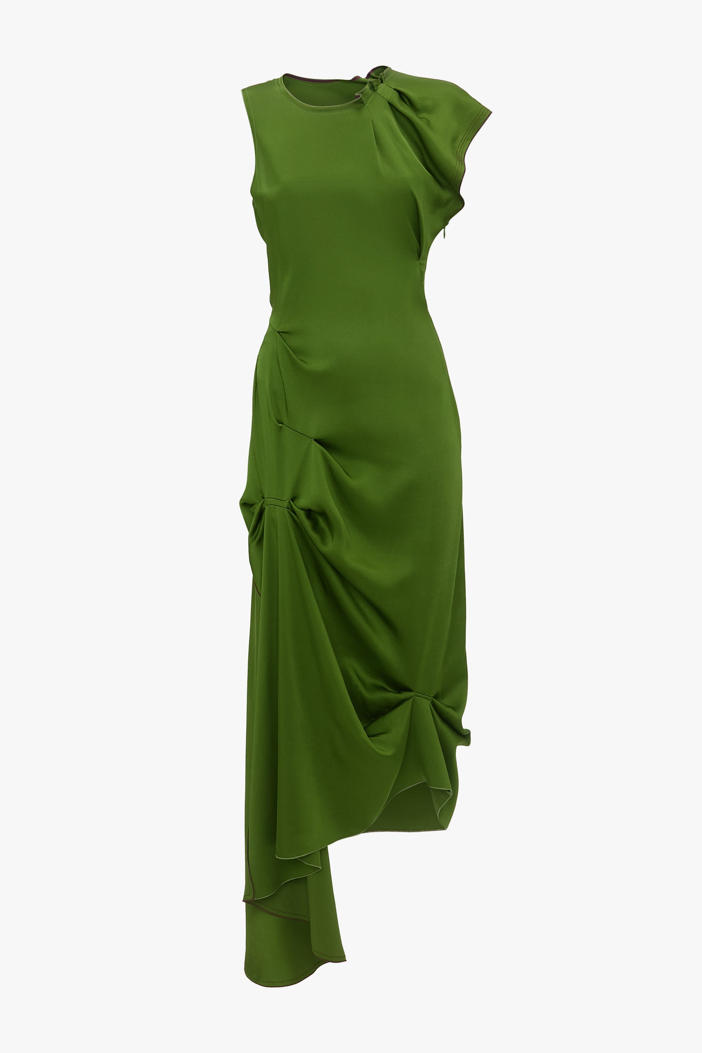 Draped Tuck Midi Dress in Algae