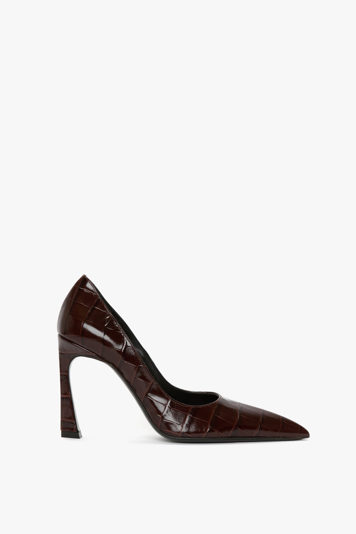 V Pump In Dark Brown Croc Embossed Leather