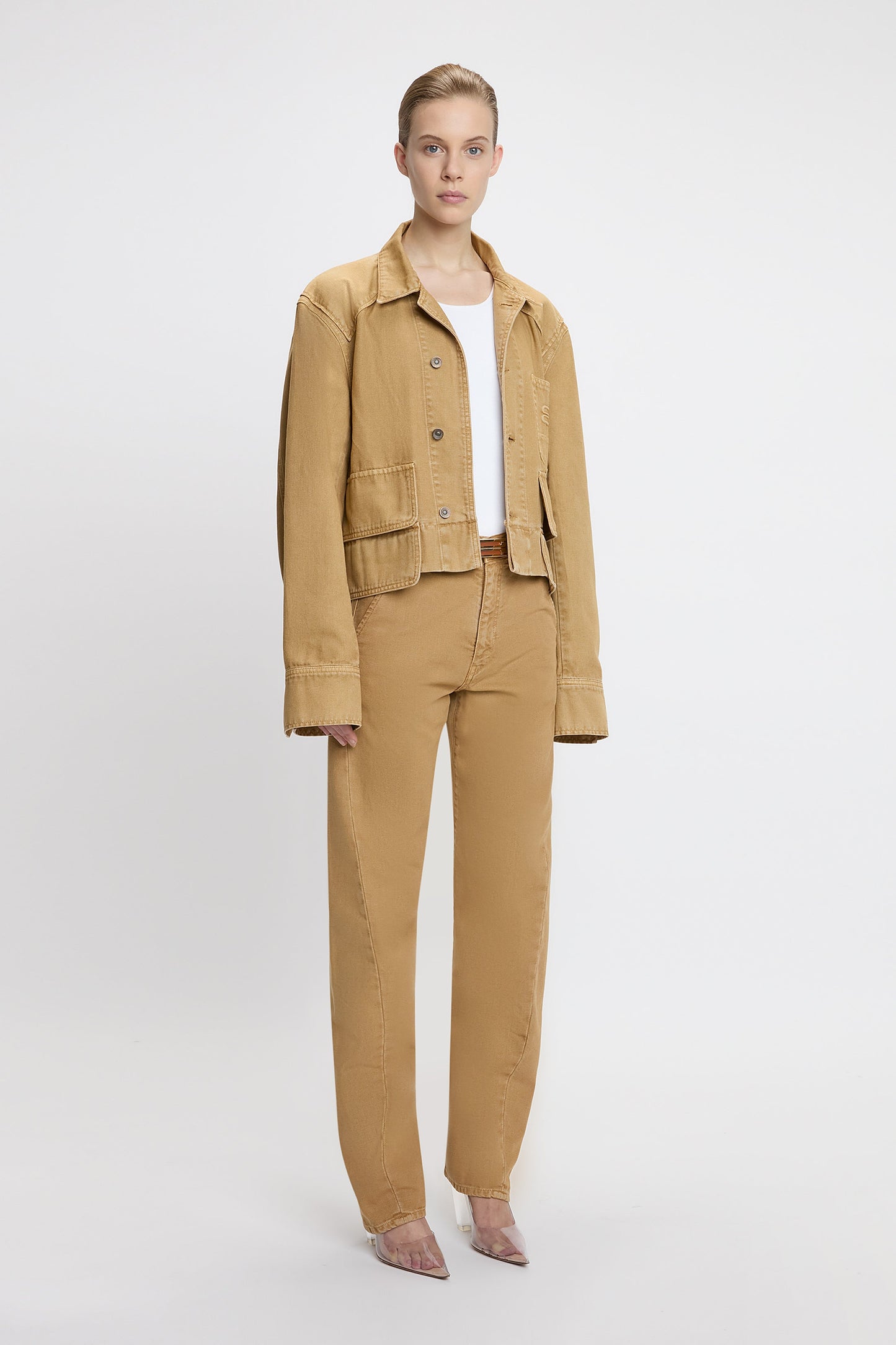 Denim Utility Jacket In Beige