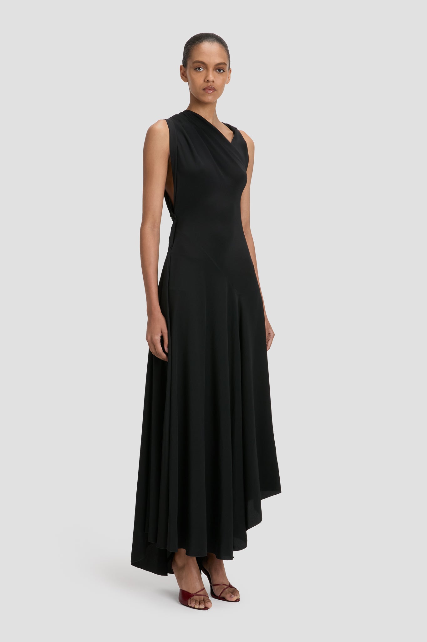 Draped Midi Dress In Black