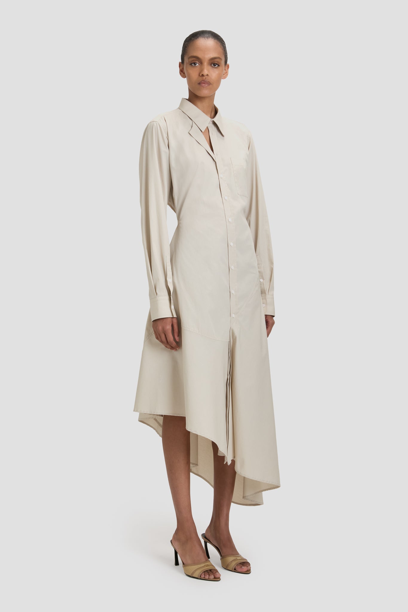 Panelled Shirt Dress In Pumice