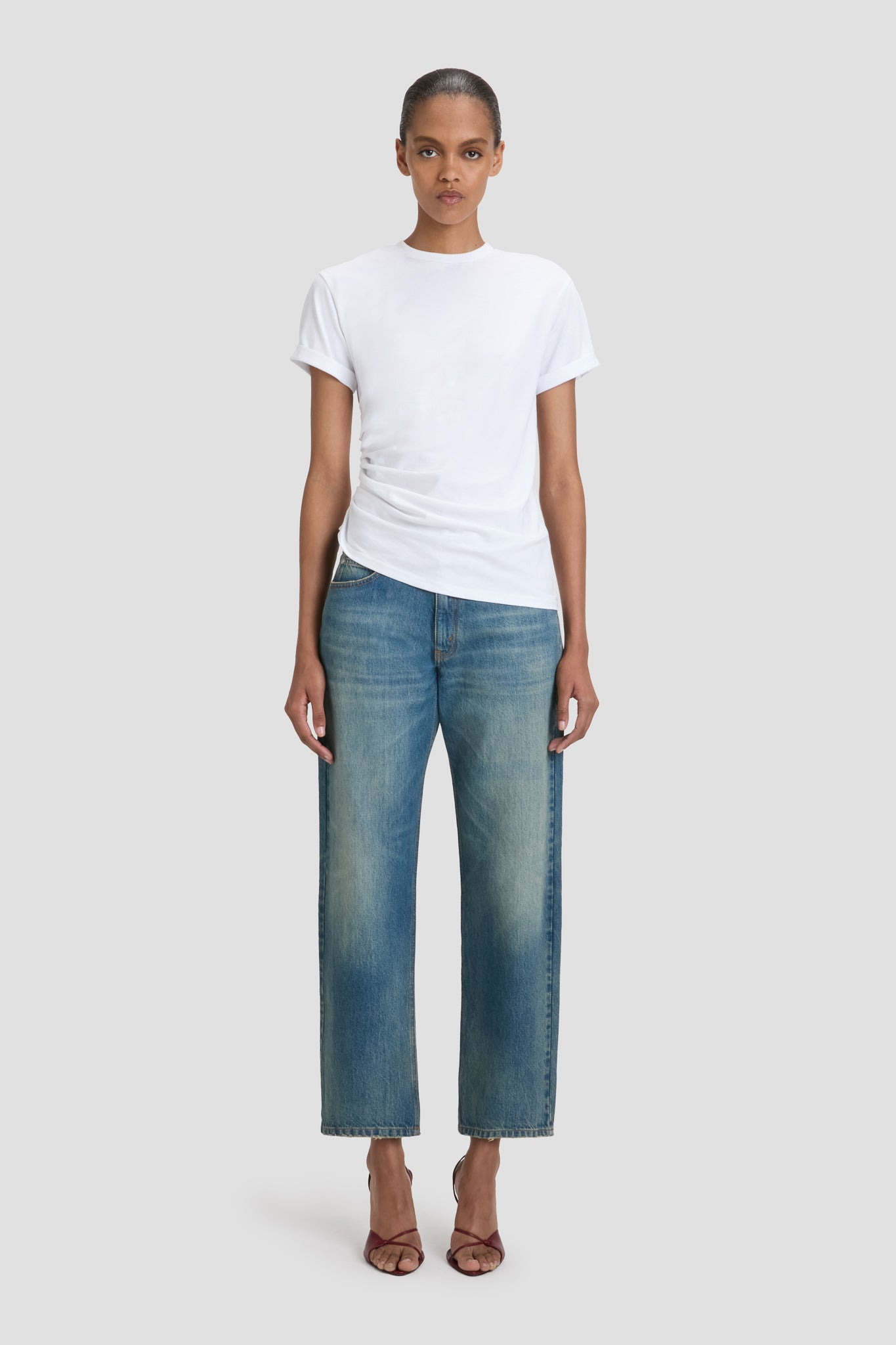 Gathered T-Shirt In White