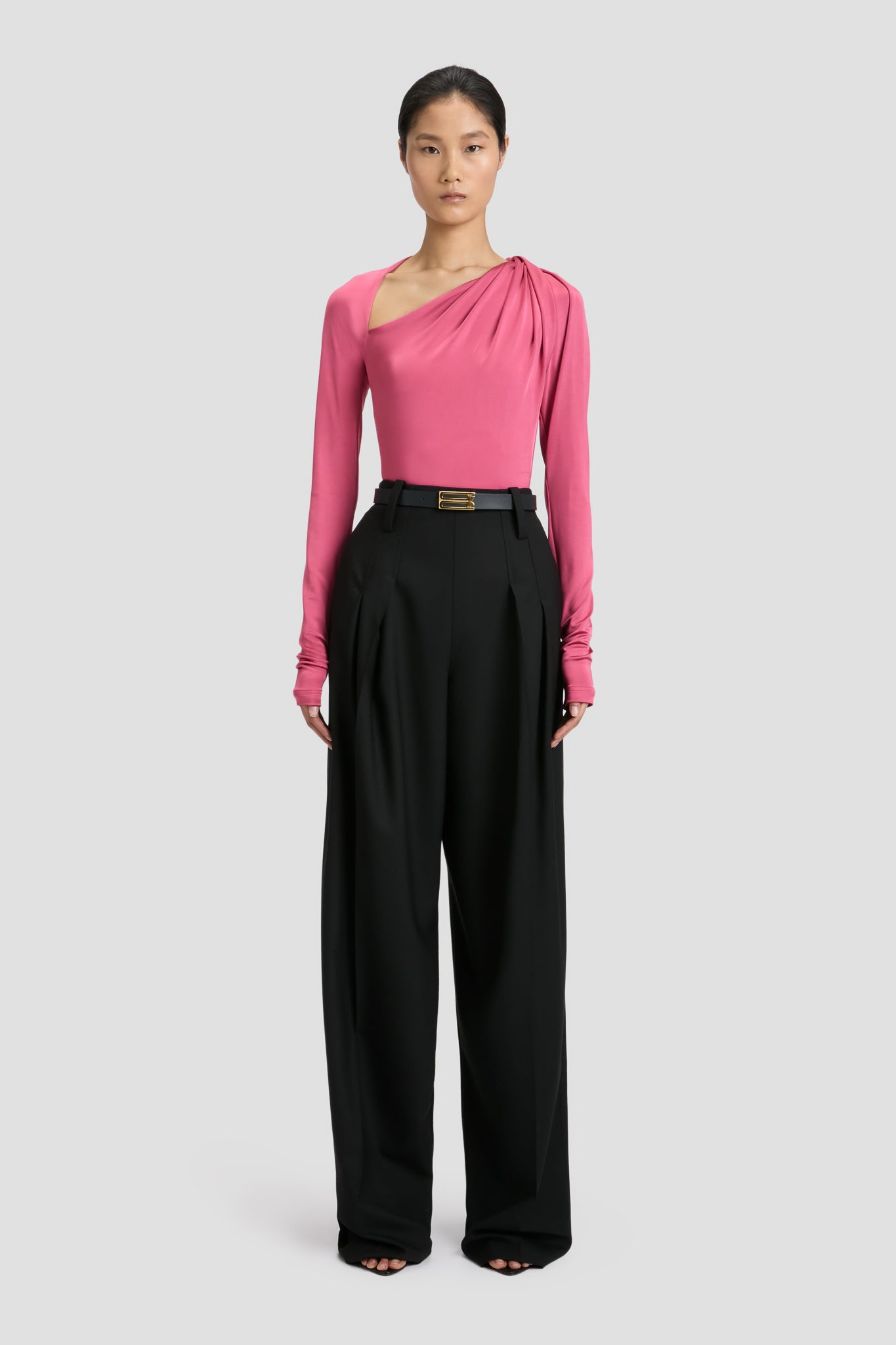 Slash Neck Jersey Top In Cerise
