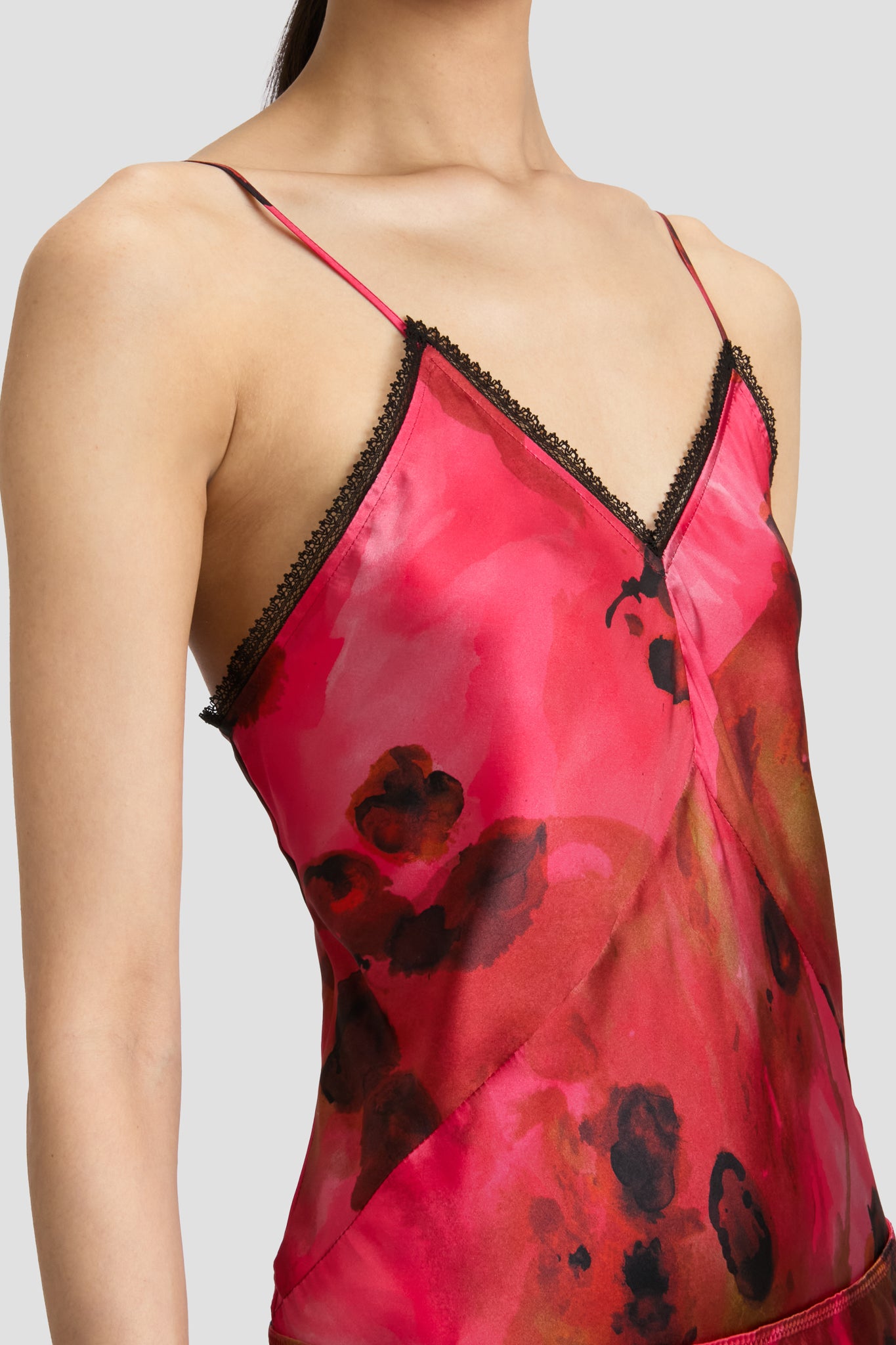 Lace Cami Top In Raspberry Floral Print