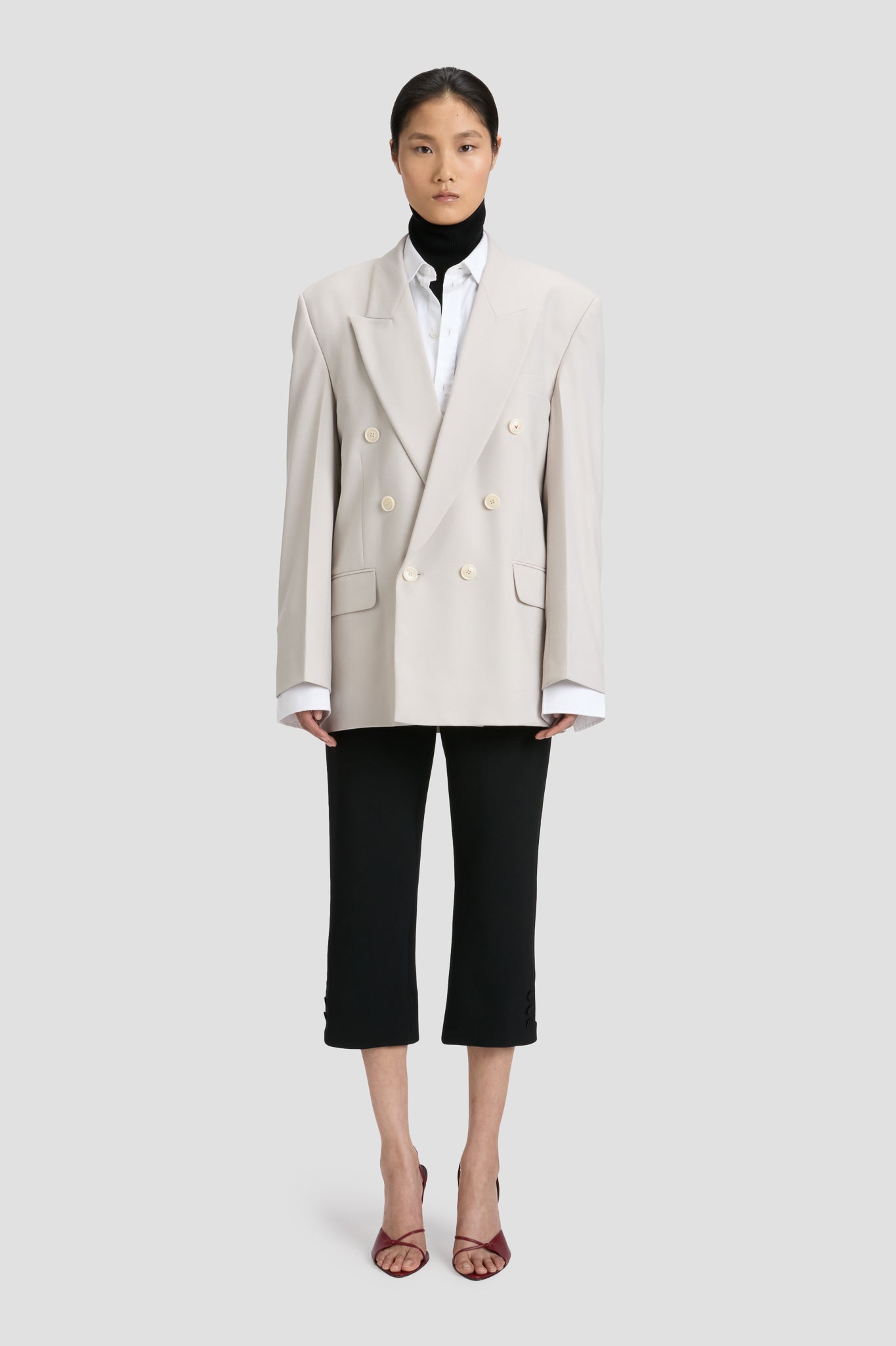 ジャケット Victoria Beckham SS25 Belt blazer (1125WJK006092A ALMOND) Tailored Belted Jacket In Quartz – Victoria Beckham Int
