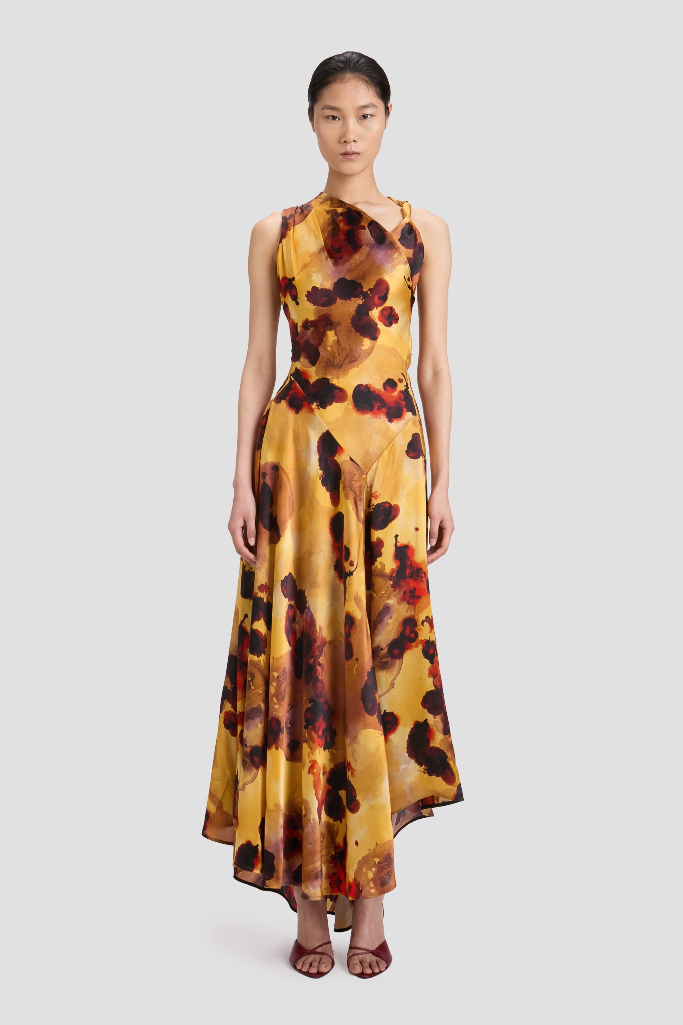 Draped Midi Dress In Amber Floral Print