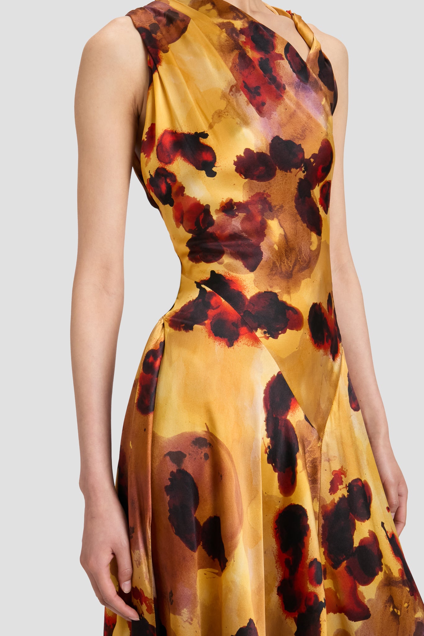 Draped Midi Dress In Amber Floral Print