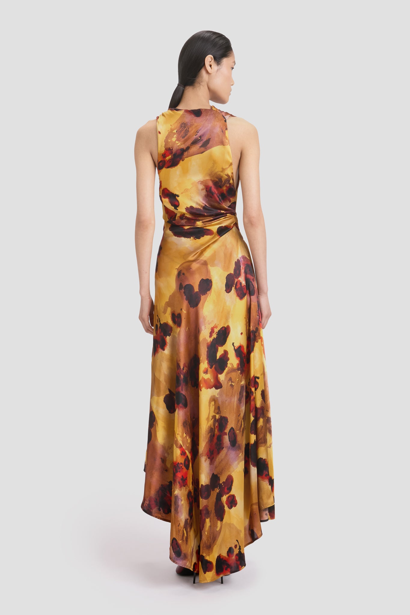 Draped Midi Dress In Amber Floral Print