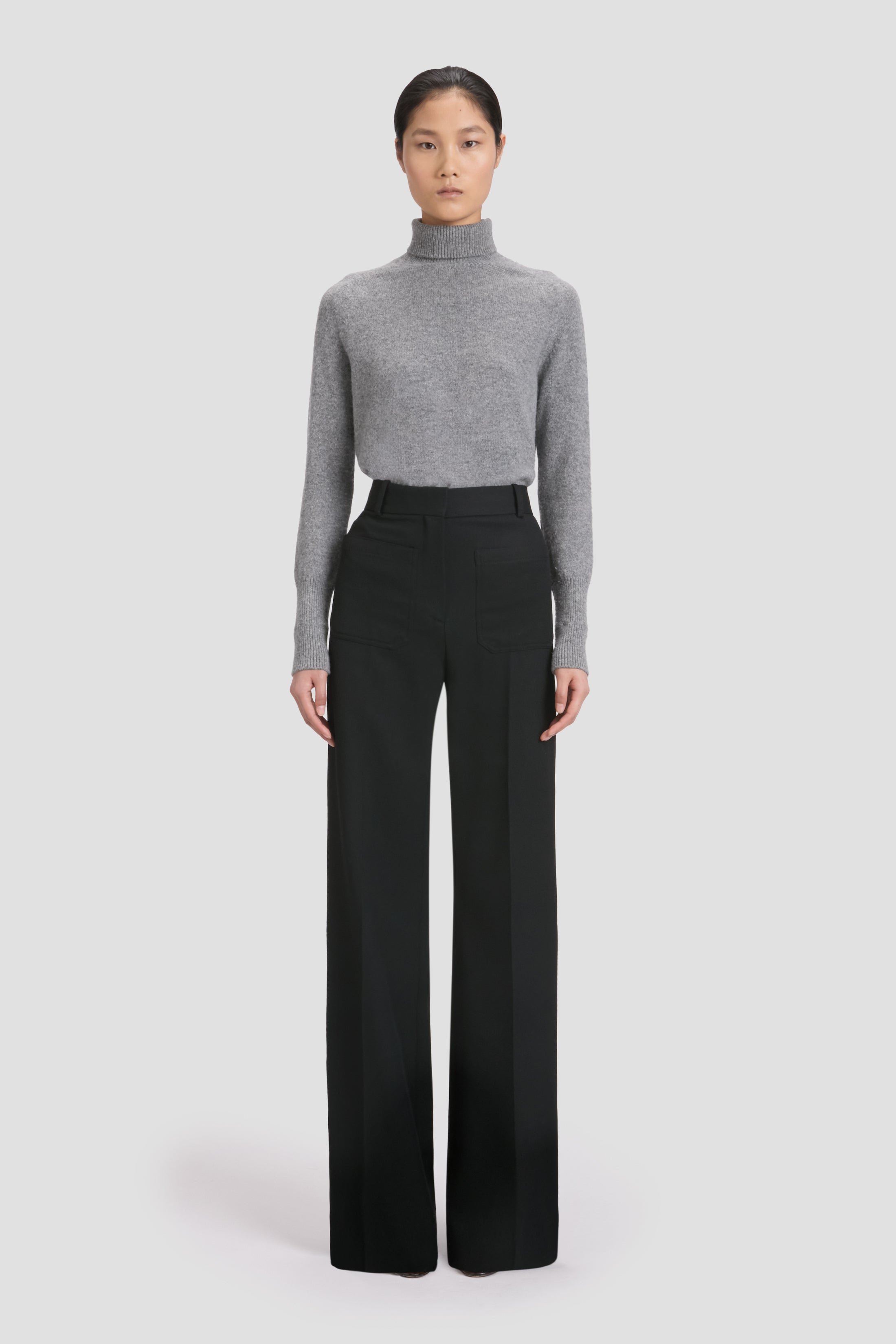 Polo Neck Jumper In Grey Melange – Victoria Beckham Int