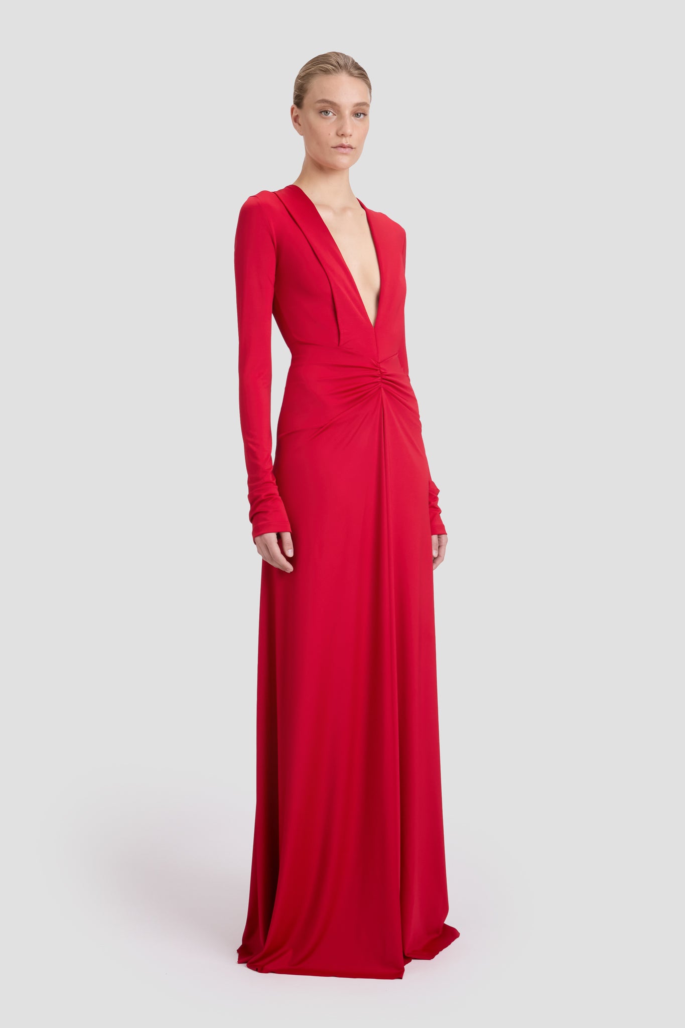 Deep V-Neck Gown In Rose