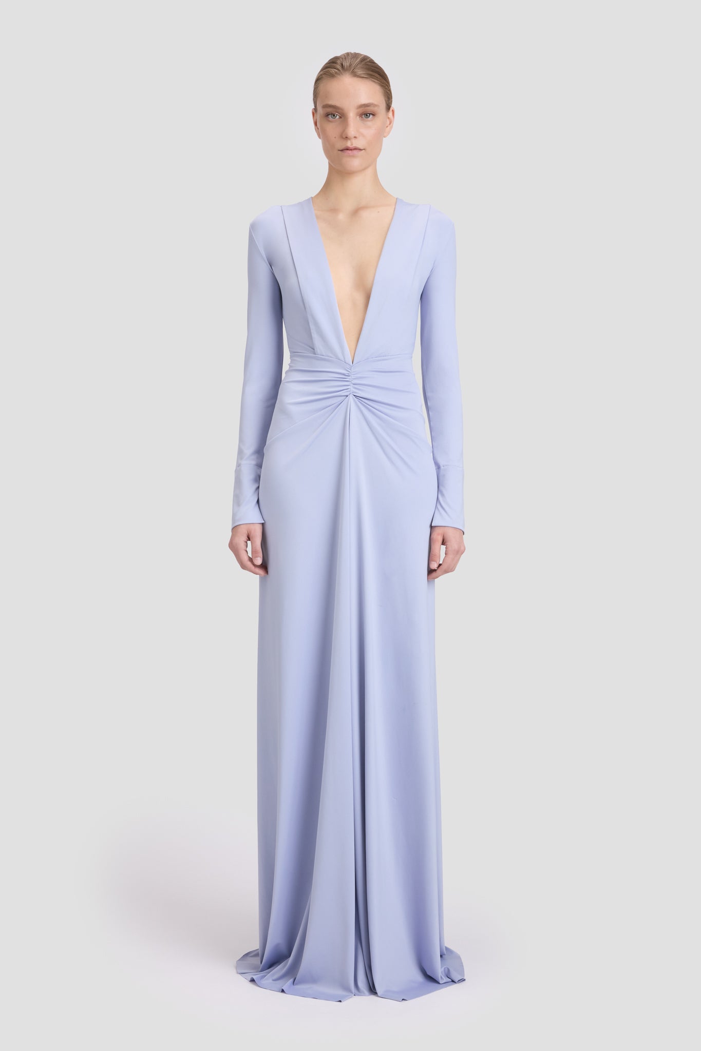 Deep V-Neck Gown In Delphinium