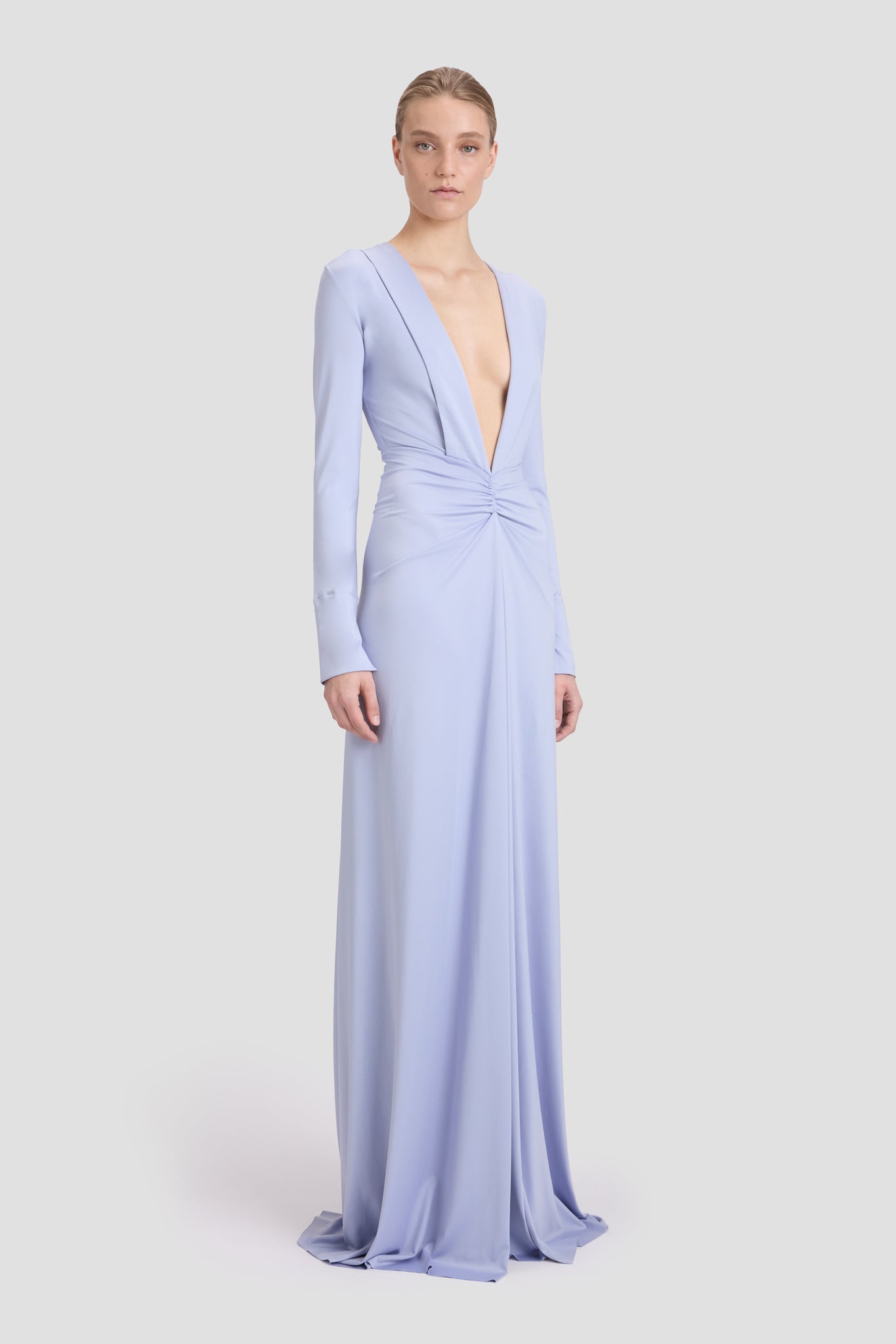 Deep V-Neck Gown In Delphinium