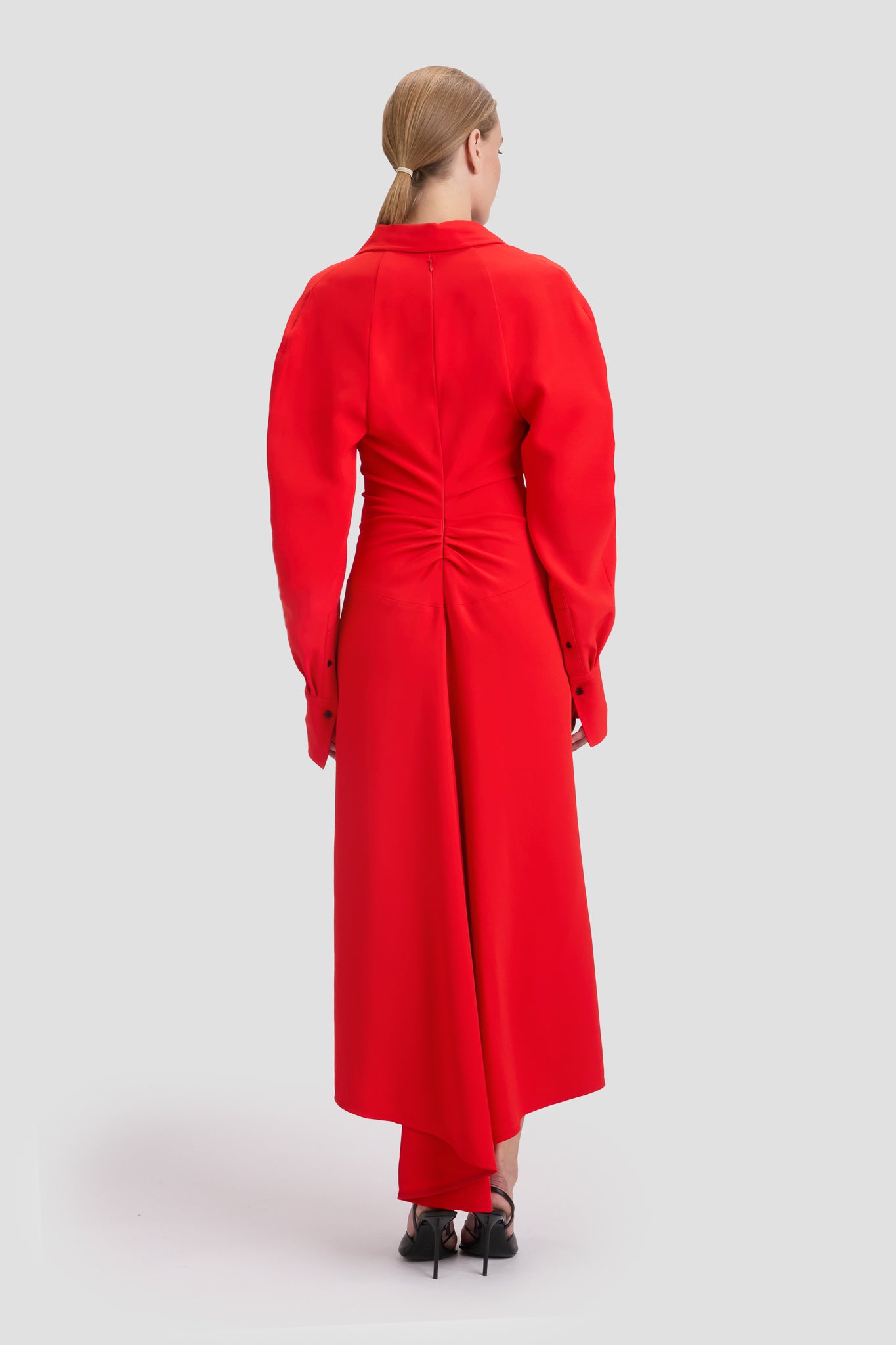 Polo Collar Midi Dress In Tomato Red
