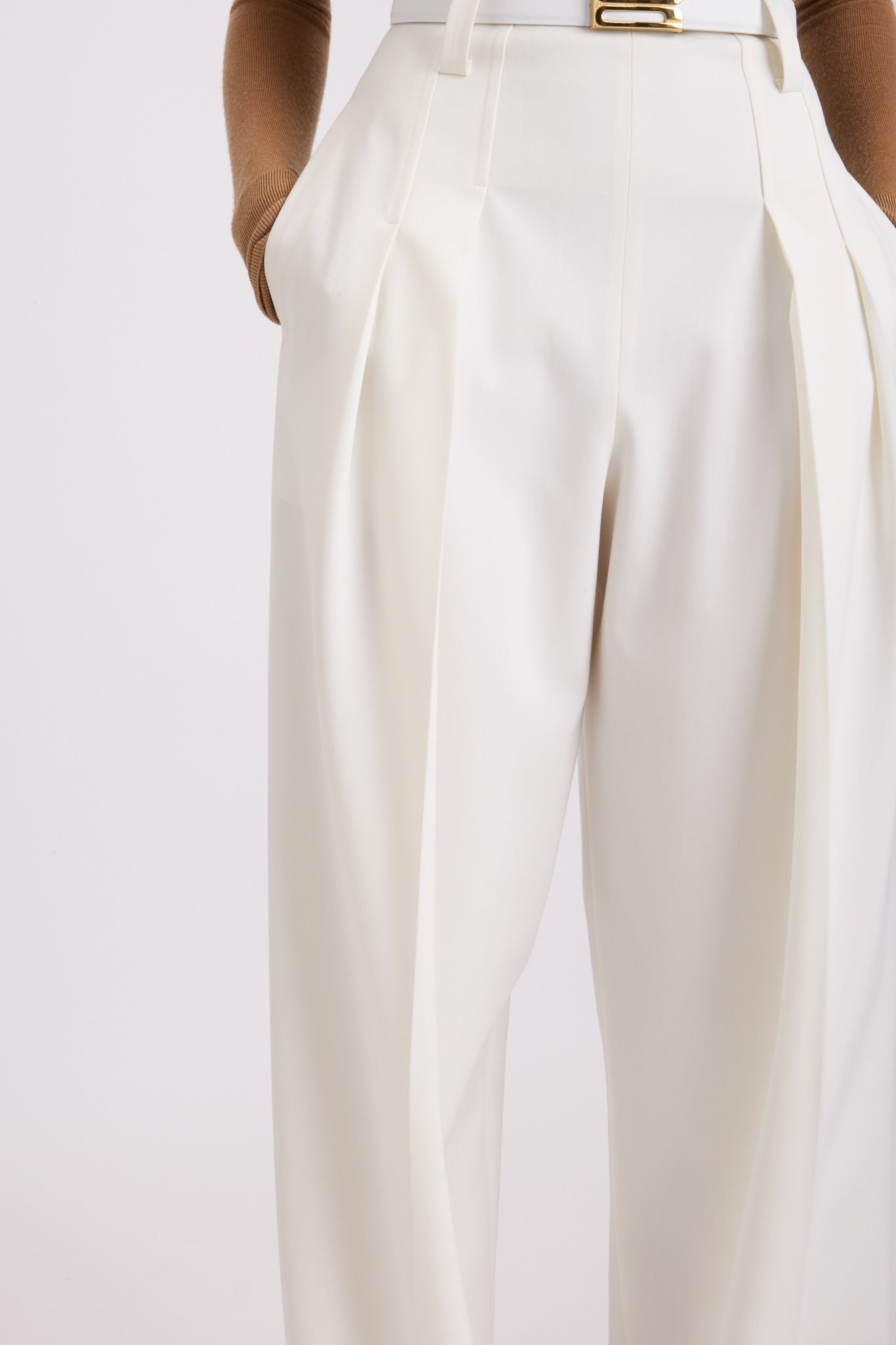High Waisted Cinched Trouser In Ivory