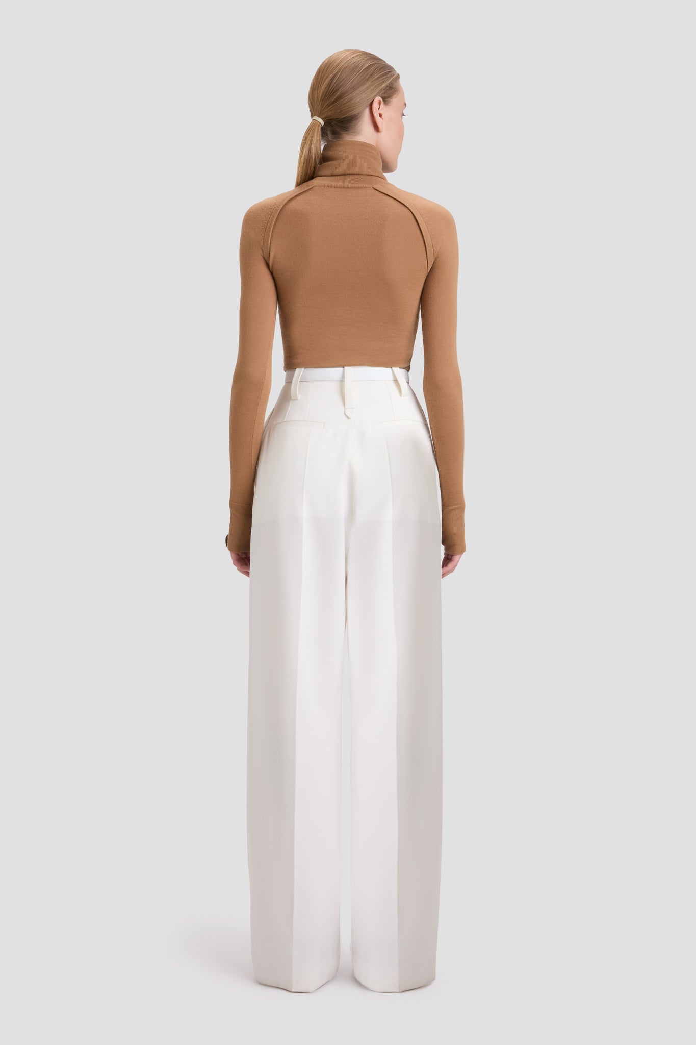 High Waisted Cinched Trouser In Ivory