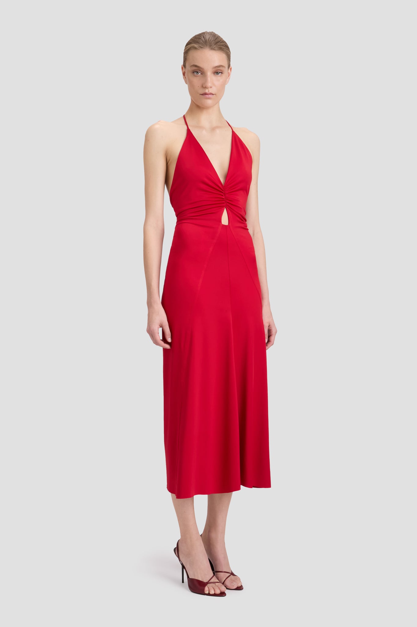 Ruched Cami Midi Dress In Rose
