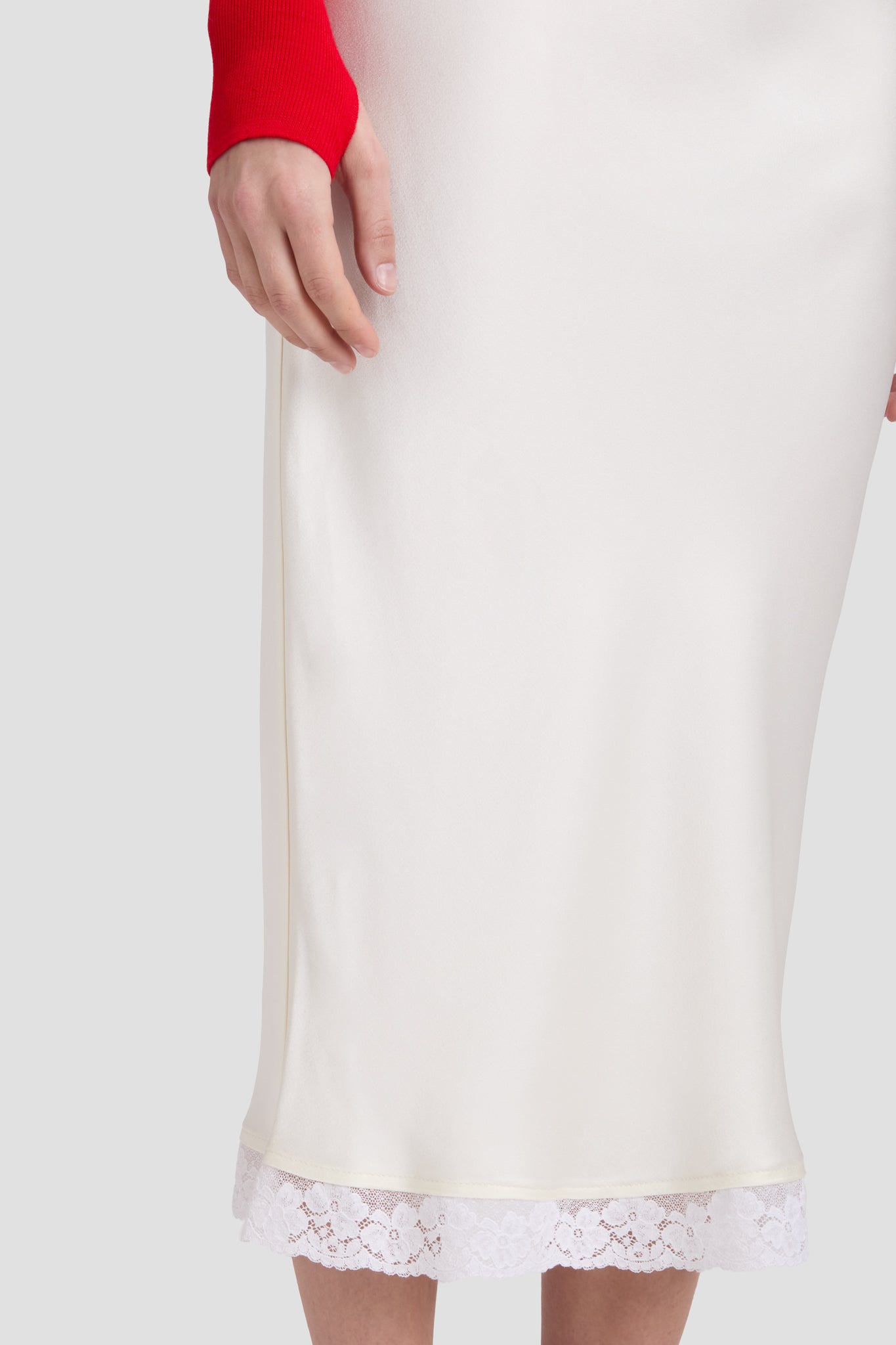 Lace Trim Slip Skirt In Ivory