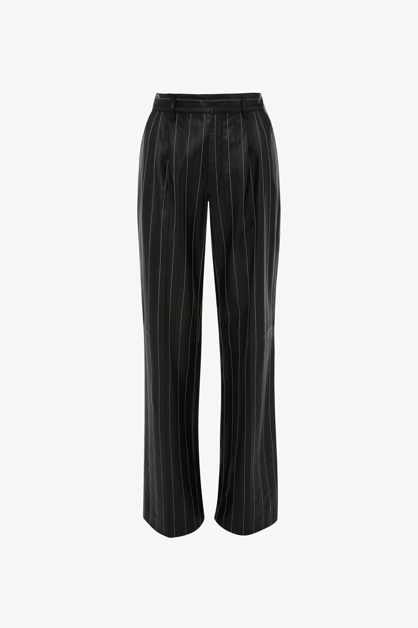 Double Pleat Leather Trouser In Black-Ivory