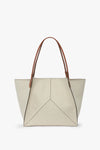 Large Victoria Tote Bag In Ivory Canvas With Tan Leather