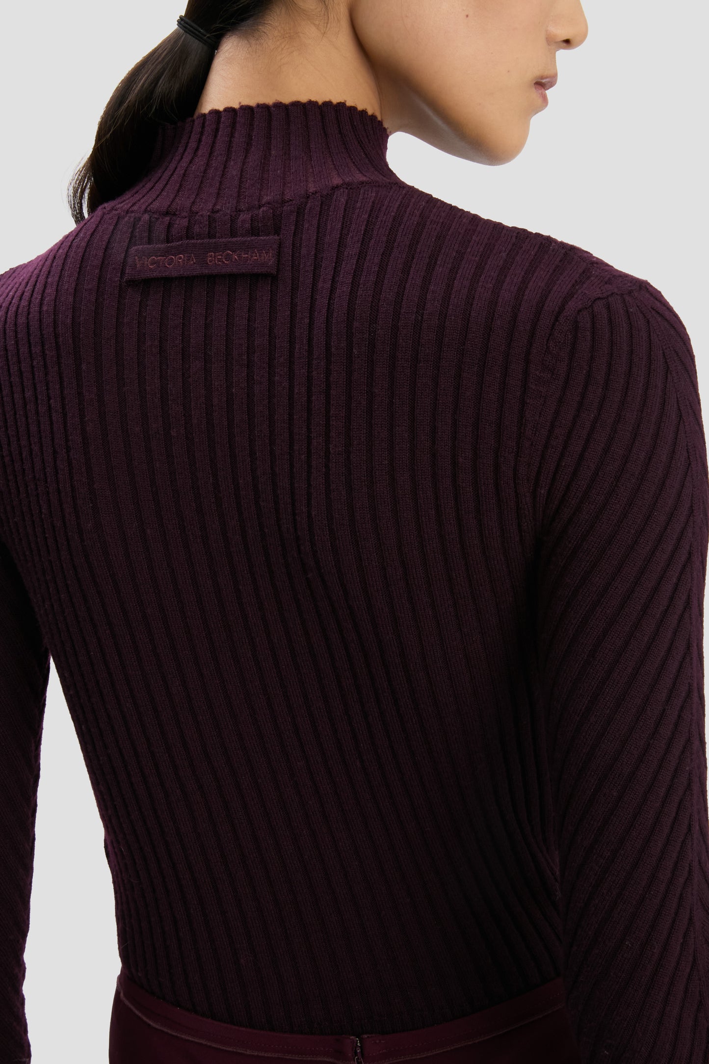 Ribbed Knit Polo In Merlot