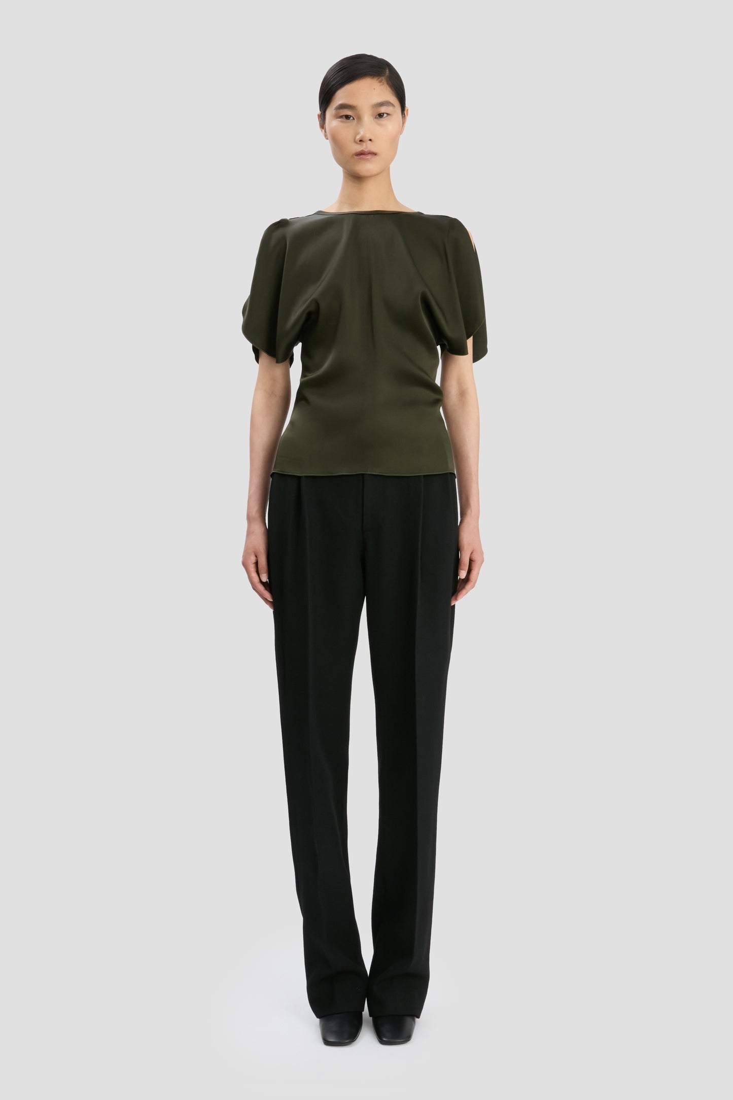Draped Sleeve Top In Dark Olive