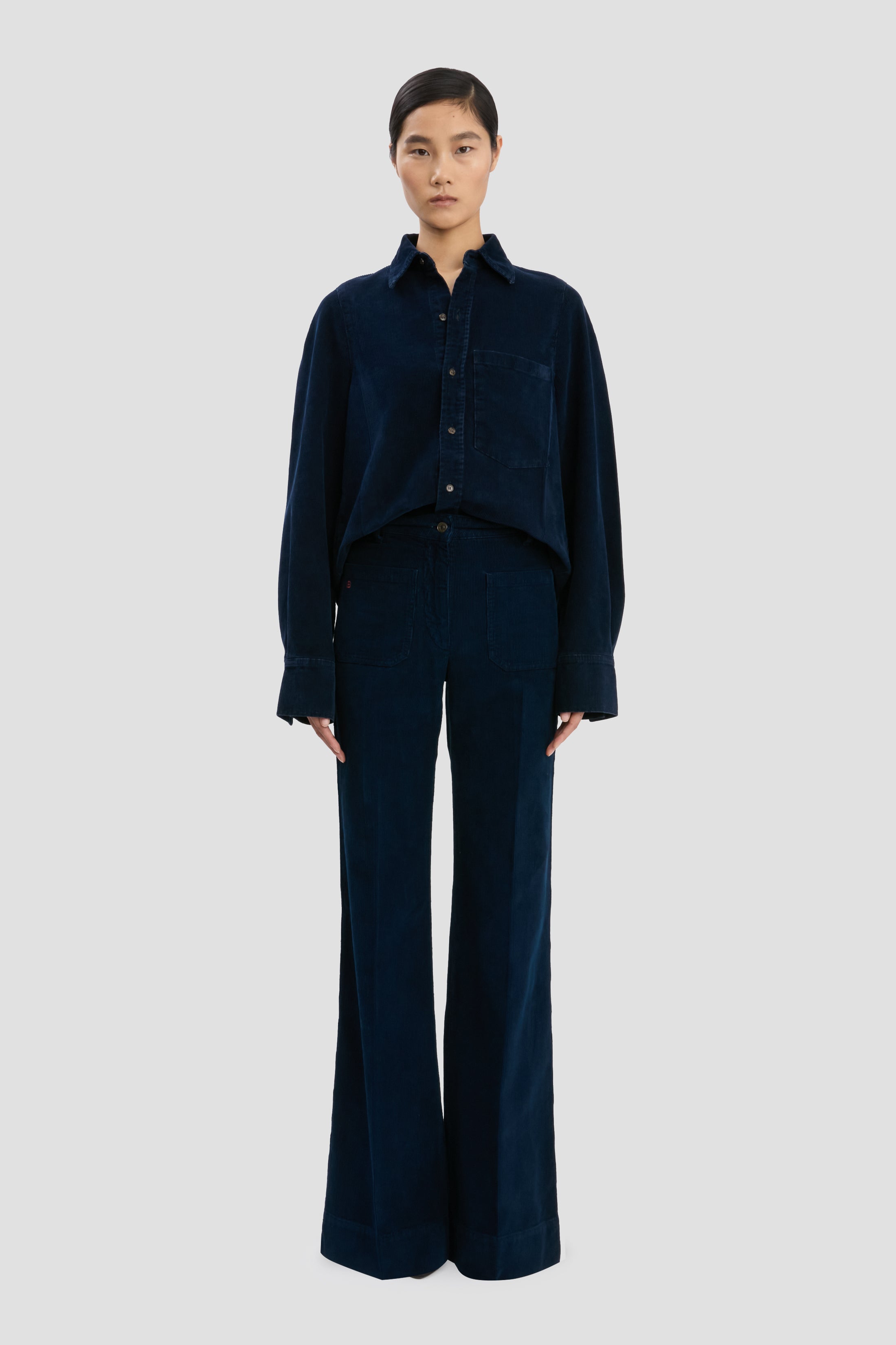 Shoulder Slim Shirt In Indigo – Victoria Beckham Int