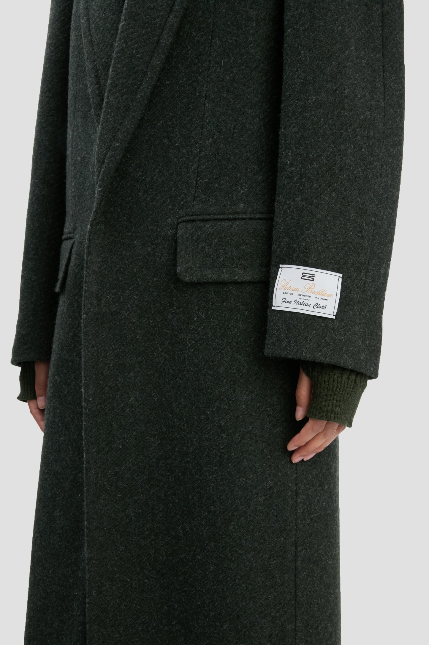 Curved Sleeve Overcoat In Dark Olive Melange