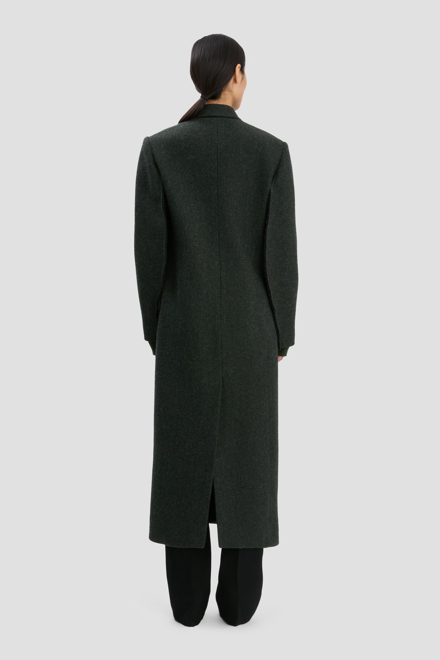 Curved Sleeve Overcoat In Dark Olive Melange