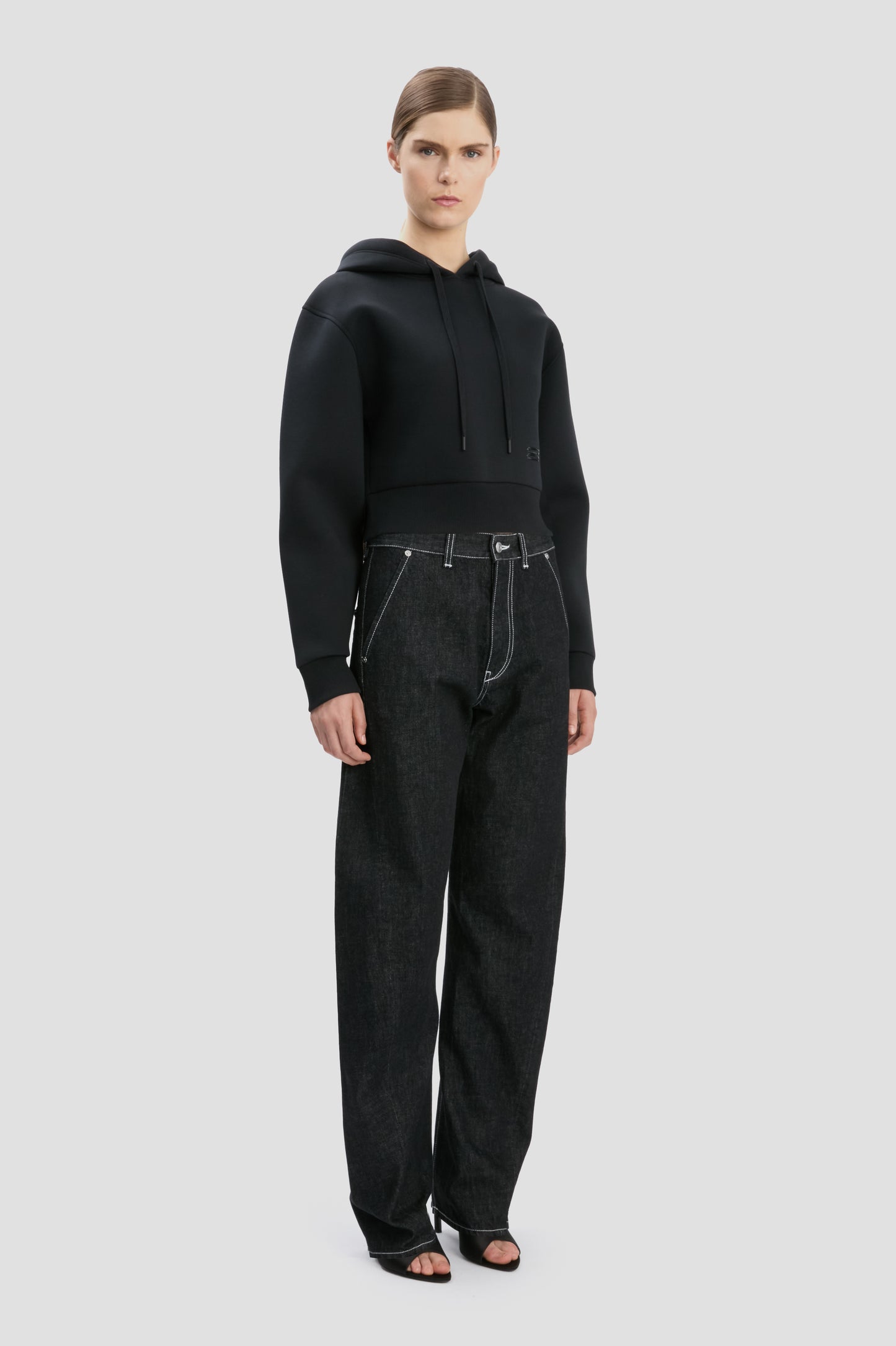 Cropped Structured Hoodie In Black