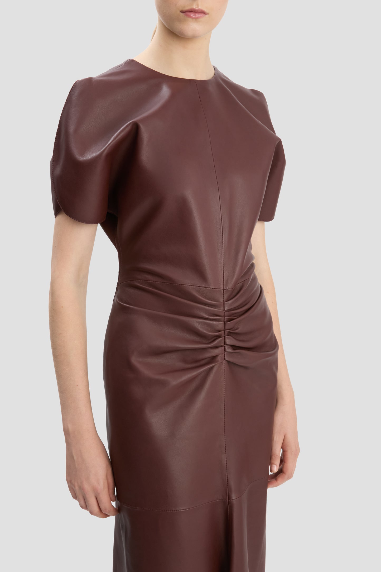 Leather Bela Midi Dress In Burgundy