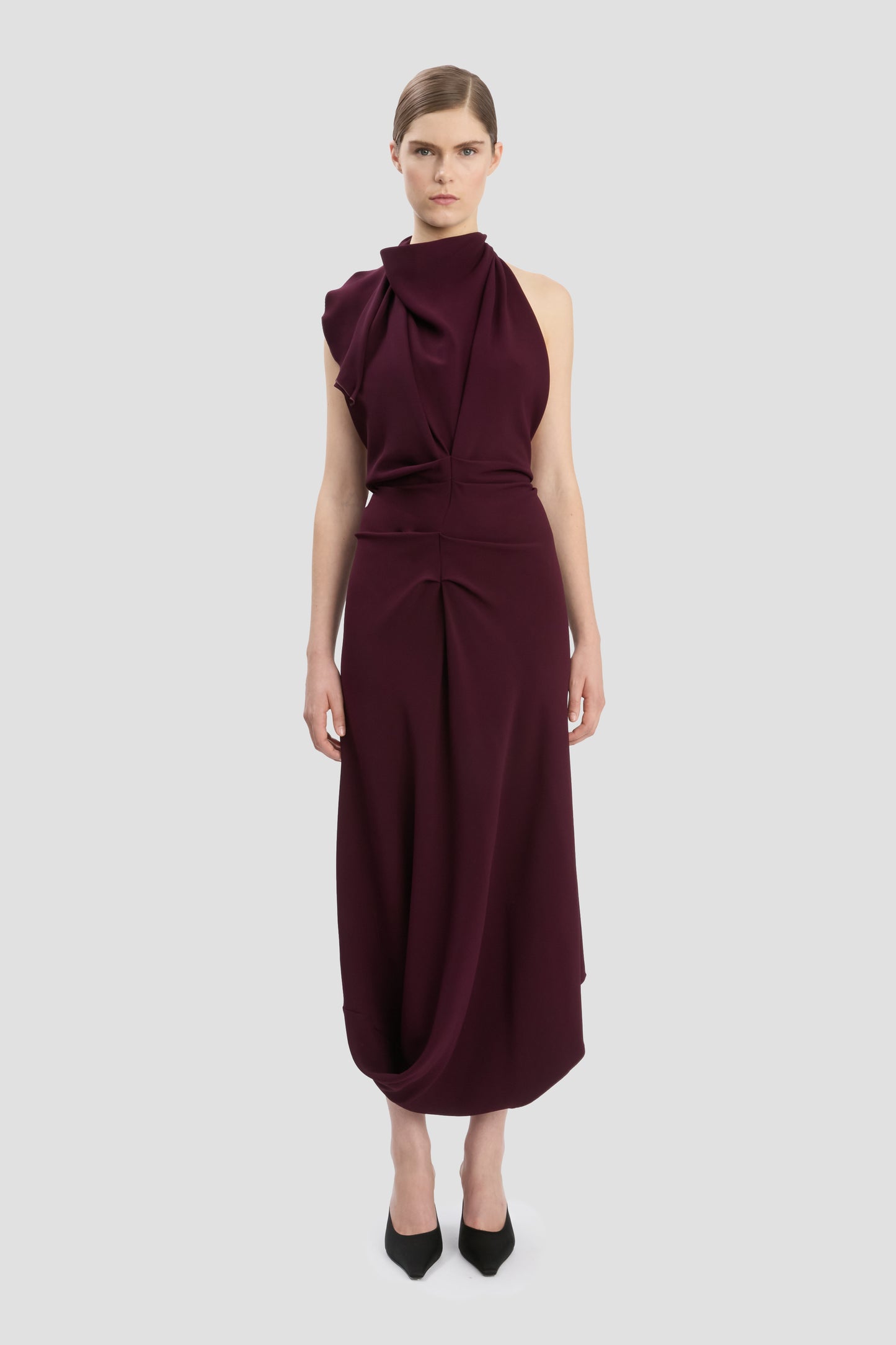 Backless Scarf Midi Dress In Merlot