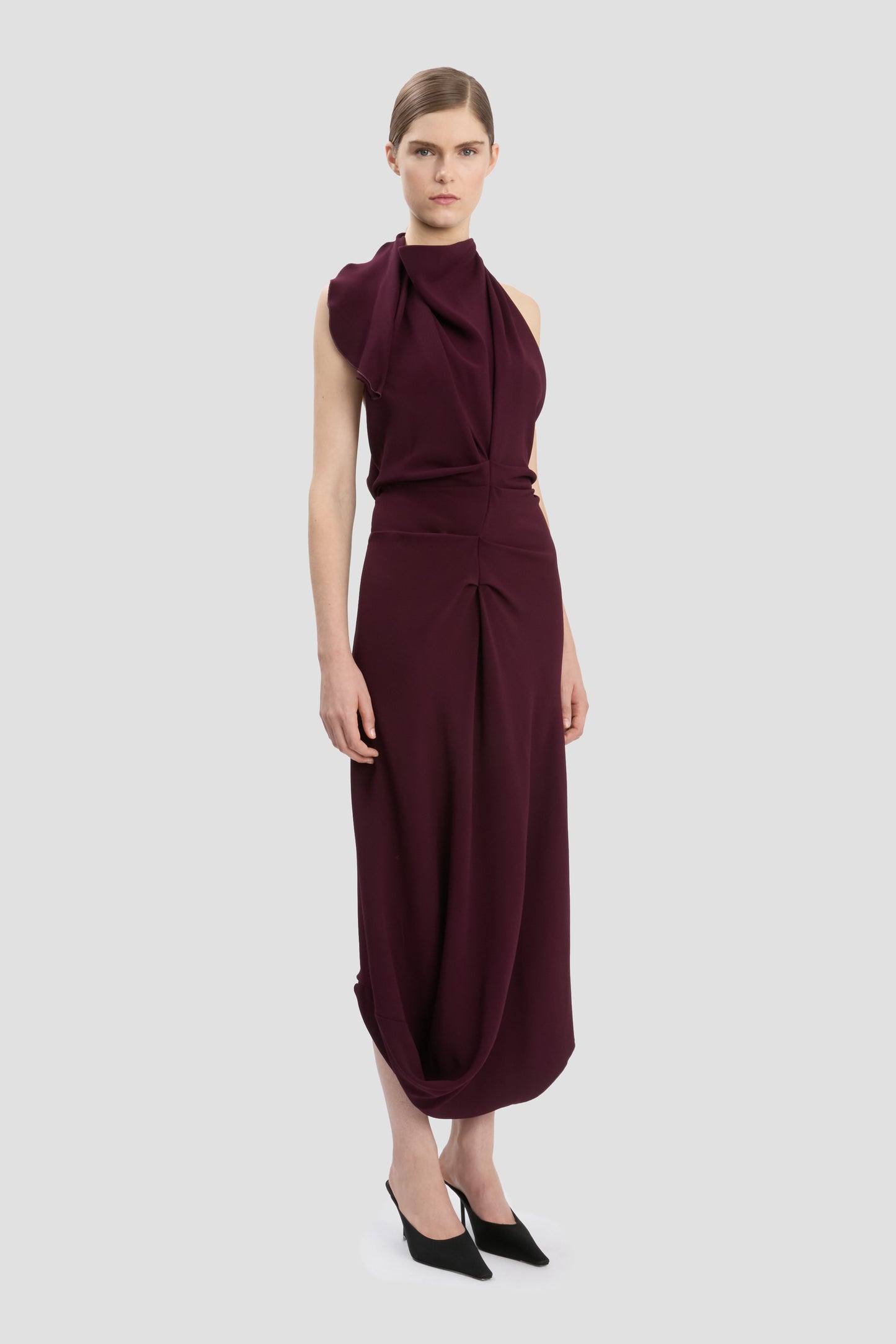 Backless Scarf Midi Dress In Merlot