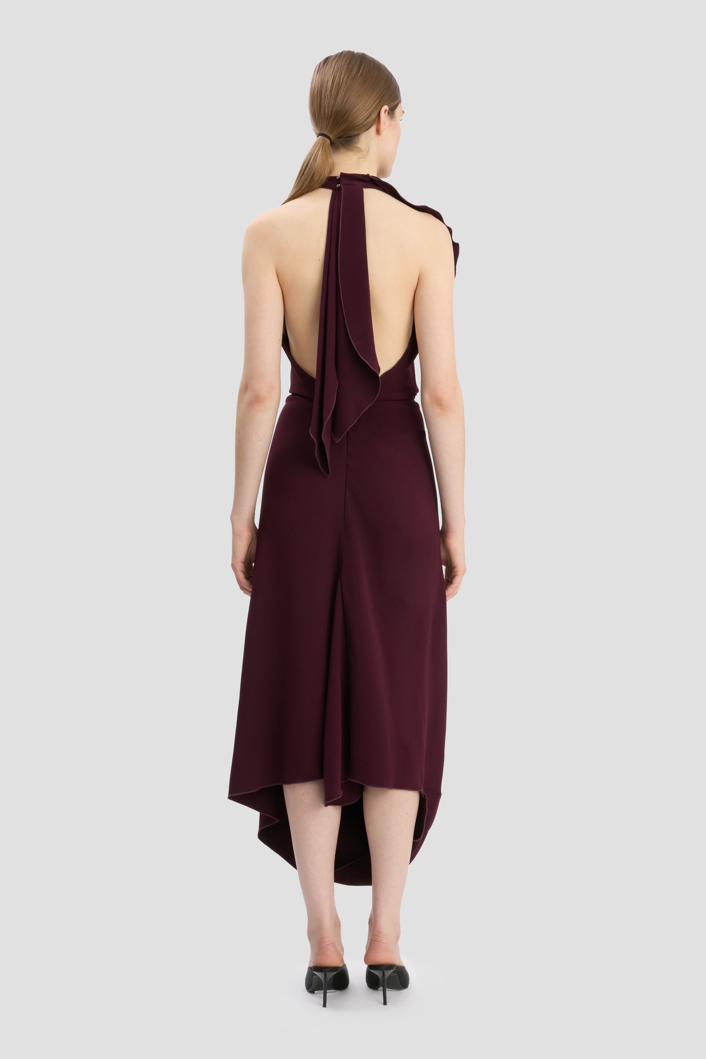 Backless Scarf Midi Dress In Merlot