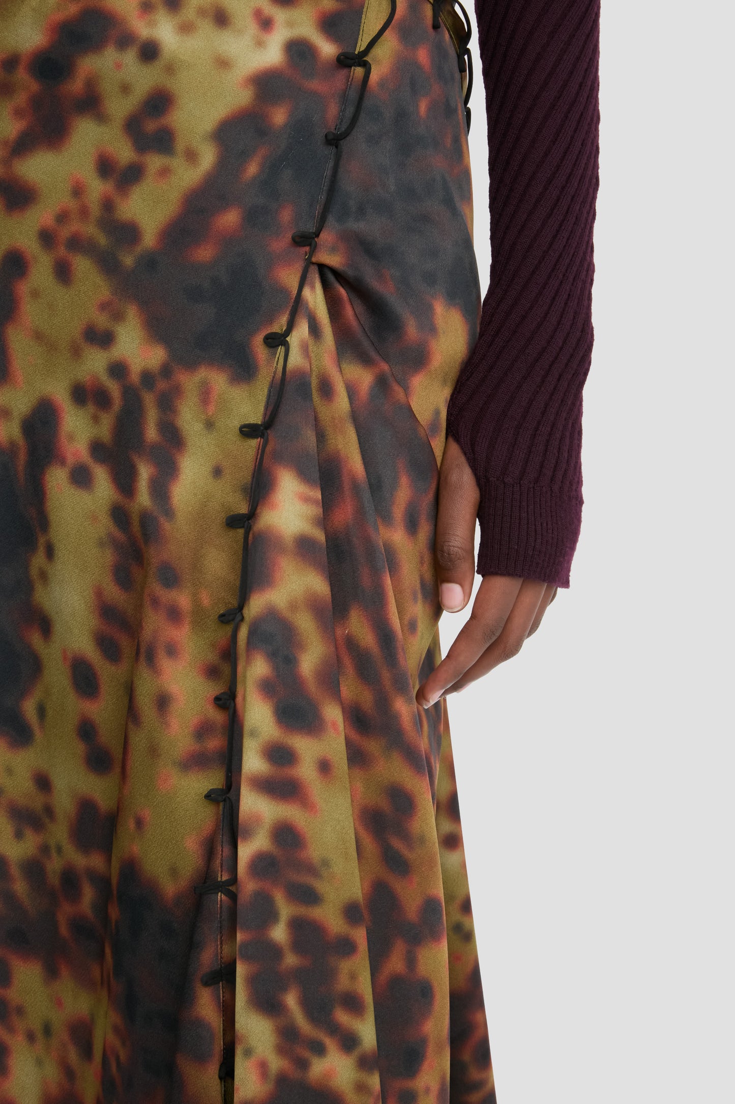 Midi Skirt In Olive Brown Print