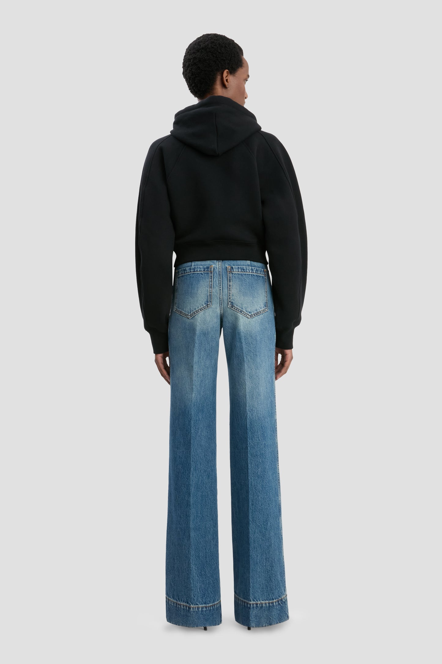 Cropped Raglan Hoodie In Black