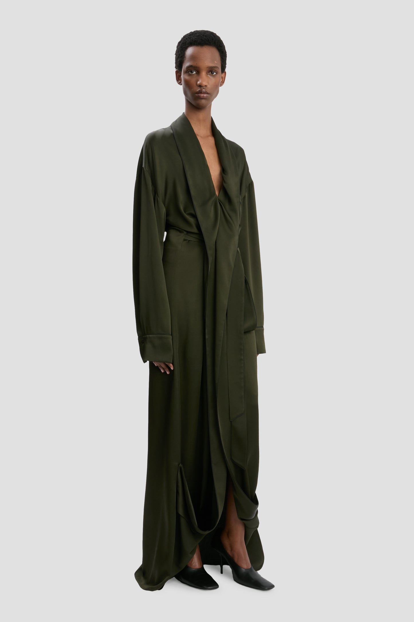 Wrap Gown In Dark Olive