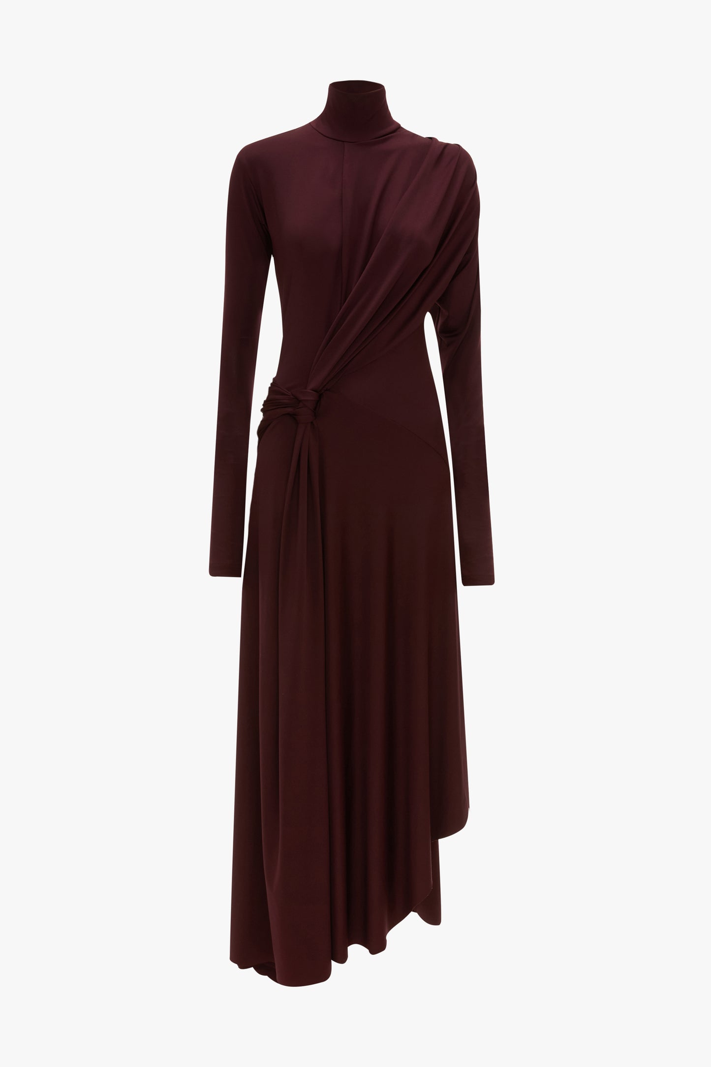 Twist High Neck Midi Dress In Merlot