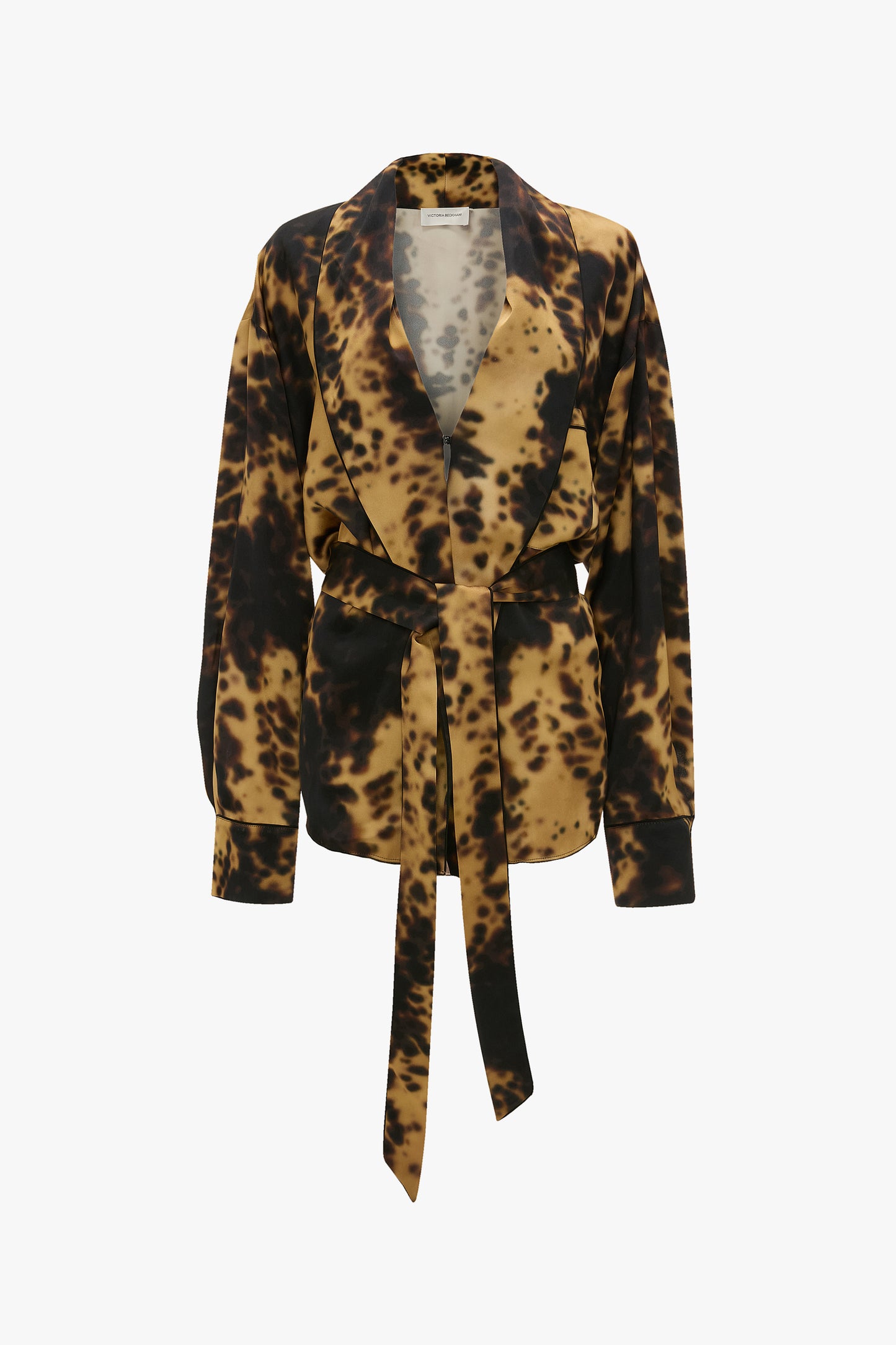 Pyjama Wrap Blouse In Olive Brown Print