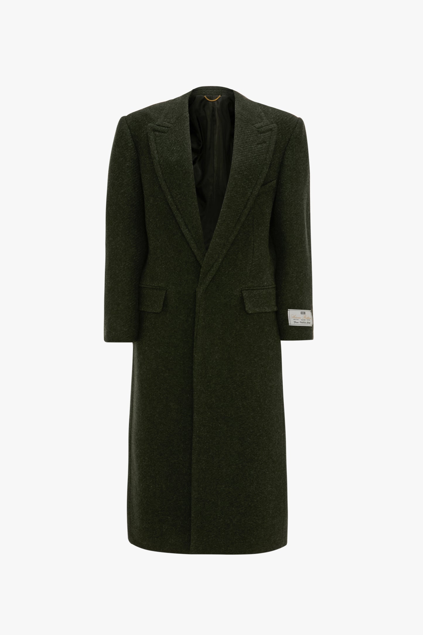 Curved Sleeve Overcoat In Dark Olive Melange